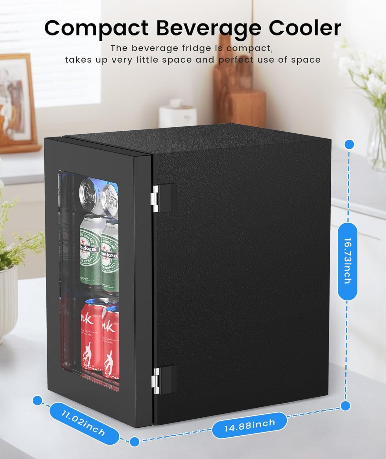 image2025 Upgrade 18L Beverage Refrigerator Wine Cooler 24 Cans Mini Fridge 06CuFt Countertop Drink Cooler Small Fridge with Adjustable Electronic Temperature Control LED Lgiht for Home Dorm Office24 Cans