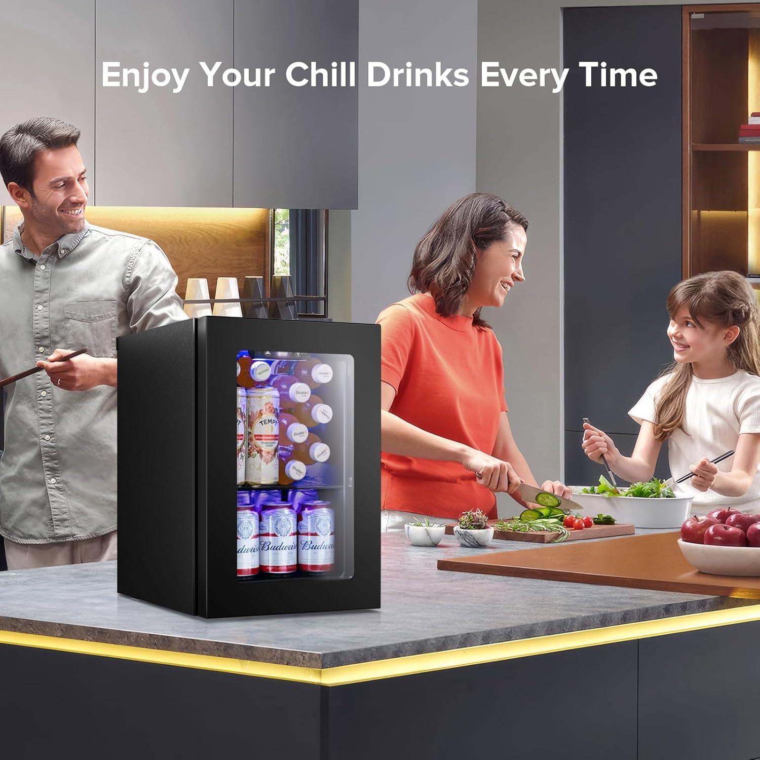 image2025 Upgrade 18L Beverage Refrigerator Wine Cooler 24 Cans Mini Fridge 06CuFt Countertop Drink Cooler Small Fridge with Adjustable Electronic Temperature Control LED Lgiht for Home Dorm Office20 Cans