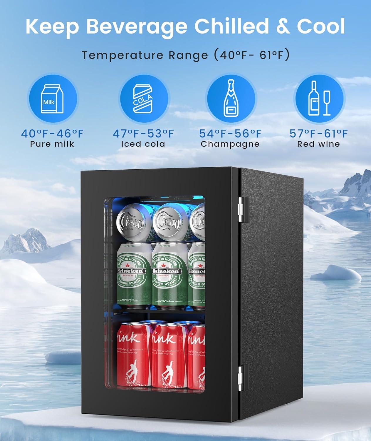 image2025 Upgrade 18L Beverage Refrigerator Wine Cooler 24 Cans Mini Fridge 06CuFt Countertop Drink Cooler Small Fridge with Adjustable Electronic Temperature Control LED Lgiht for Home Dorm Office24 Cans