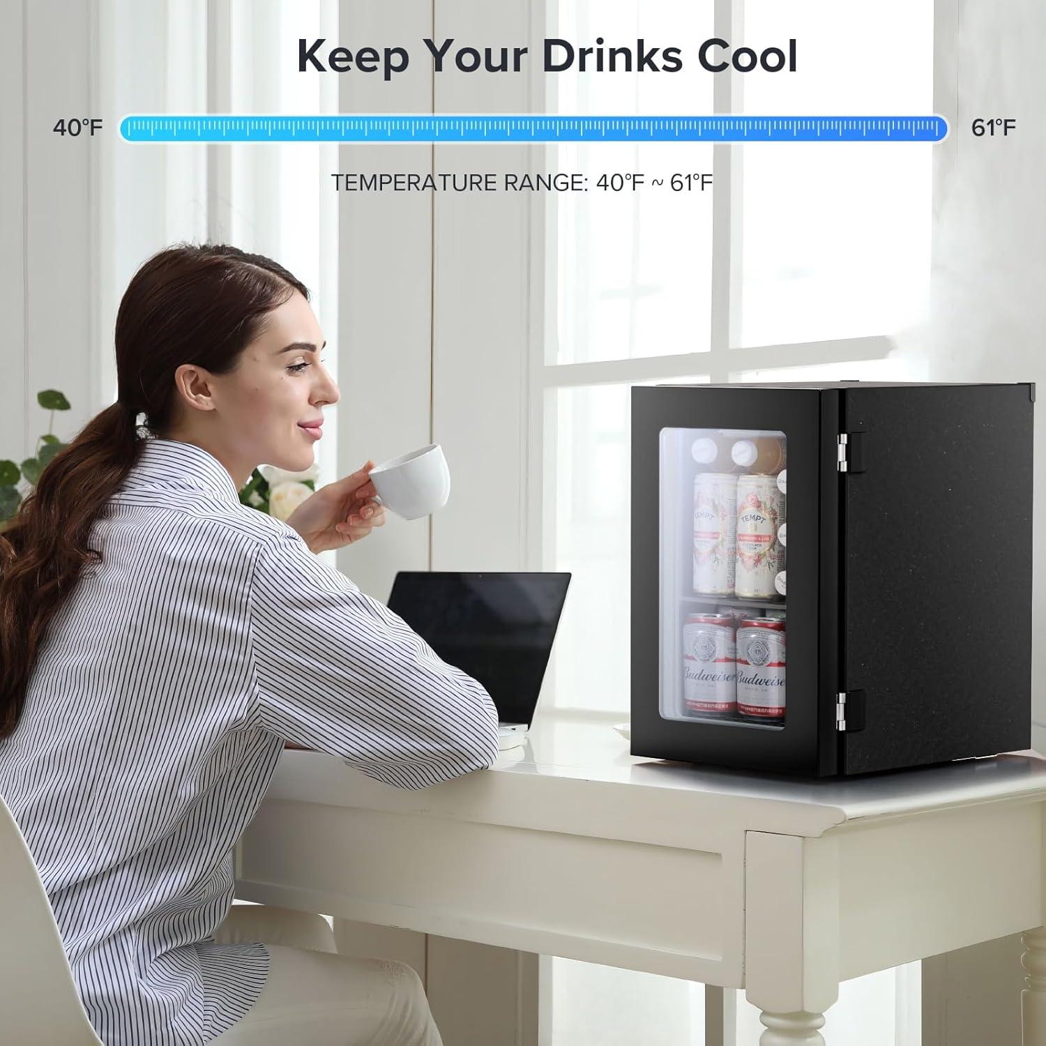 image2025 Upgrade 18L Beverage Refrigerator Wine Cooler 24 Cans Mini Fridge 06CuFt Countertop Drink Cooler Small Fridge with Adjustable Electronic Temperature Control LED Lgiht for Home Dorm Office20 Cans