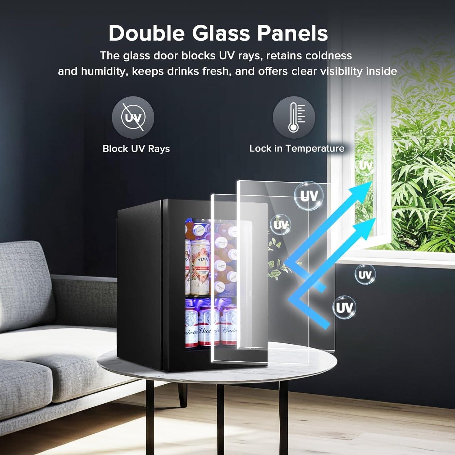 image2025 Upgrade 18L Beverage Refrigerator Wine Cooler 24 Cans Mini Fridge 06CuFt Countertop Drink Cooler Small Fridge with Adjustable Electronic Temperature Control LED Lgiht for Home Dorm Office20 Cans