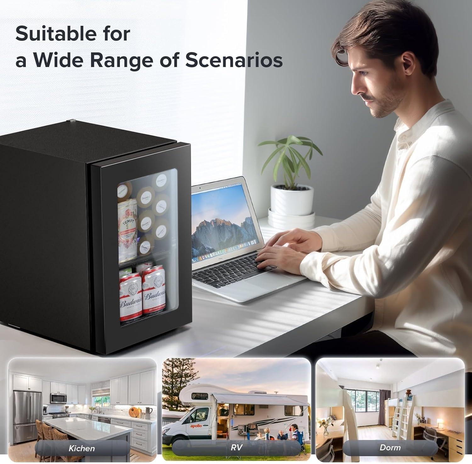 image2025 Upgrade 18L Beverage Refrigerator Wine Cooler 24 Cans Mini Fridge 06CuFt Countertop Drink Cooler Small Fridge with Adjustable Electronic Temperature Control LED Lgiht for Home Dorm Office20 Cans