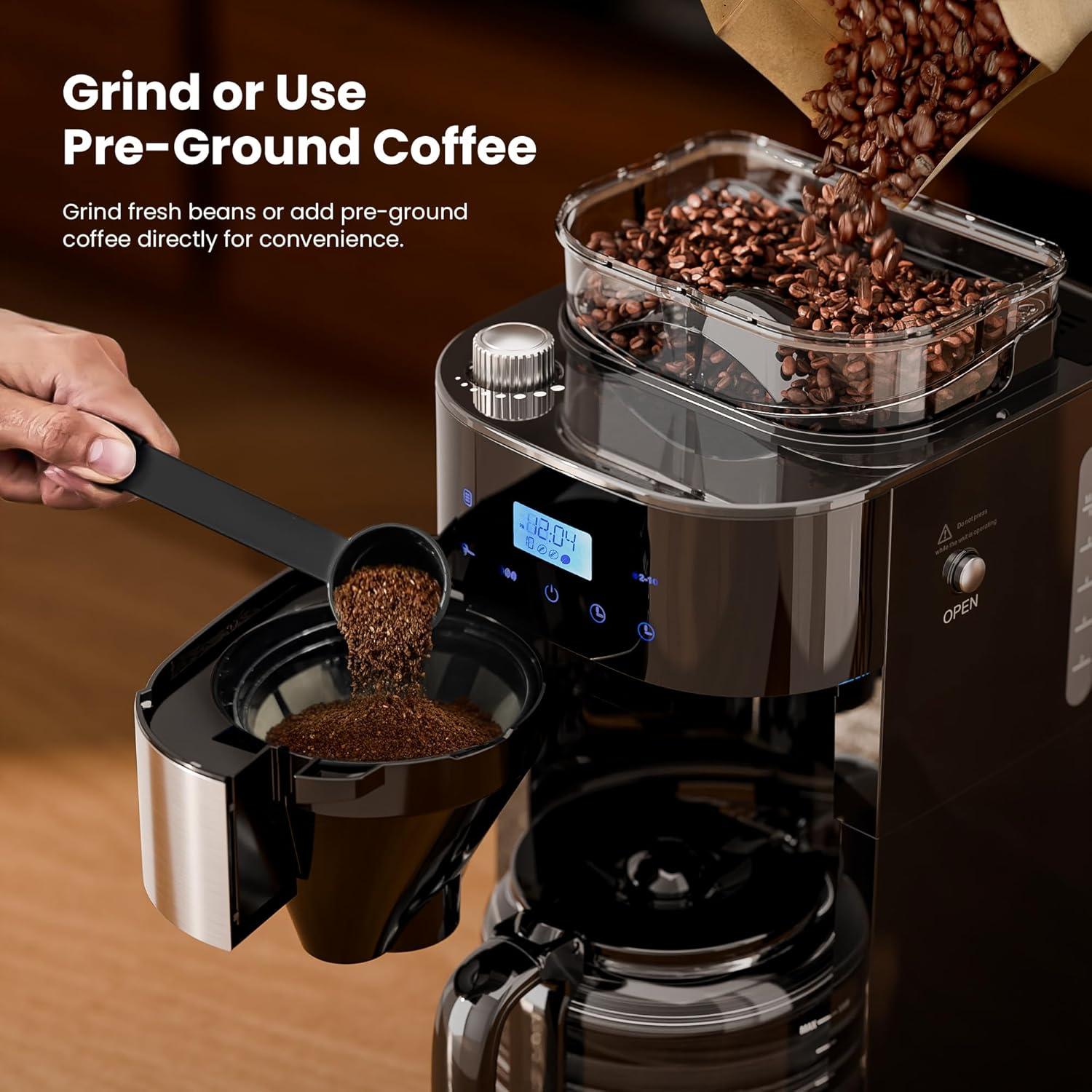 imageKismile 10Cup Digital Drip Coffee Maker with BuiltIn Grinder 12Hour Timer Programmable 15L Water Tank KeepWarm Function Combo Brewer and Grinder for Home ampamp Office Use