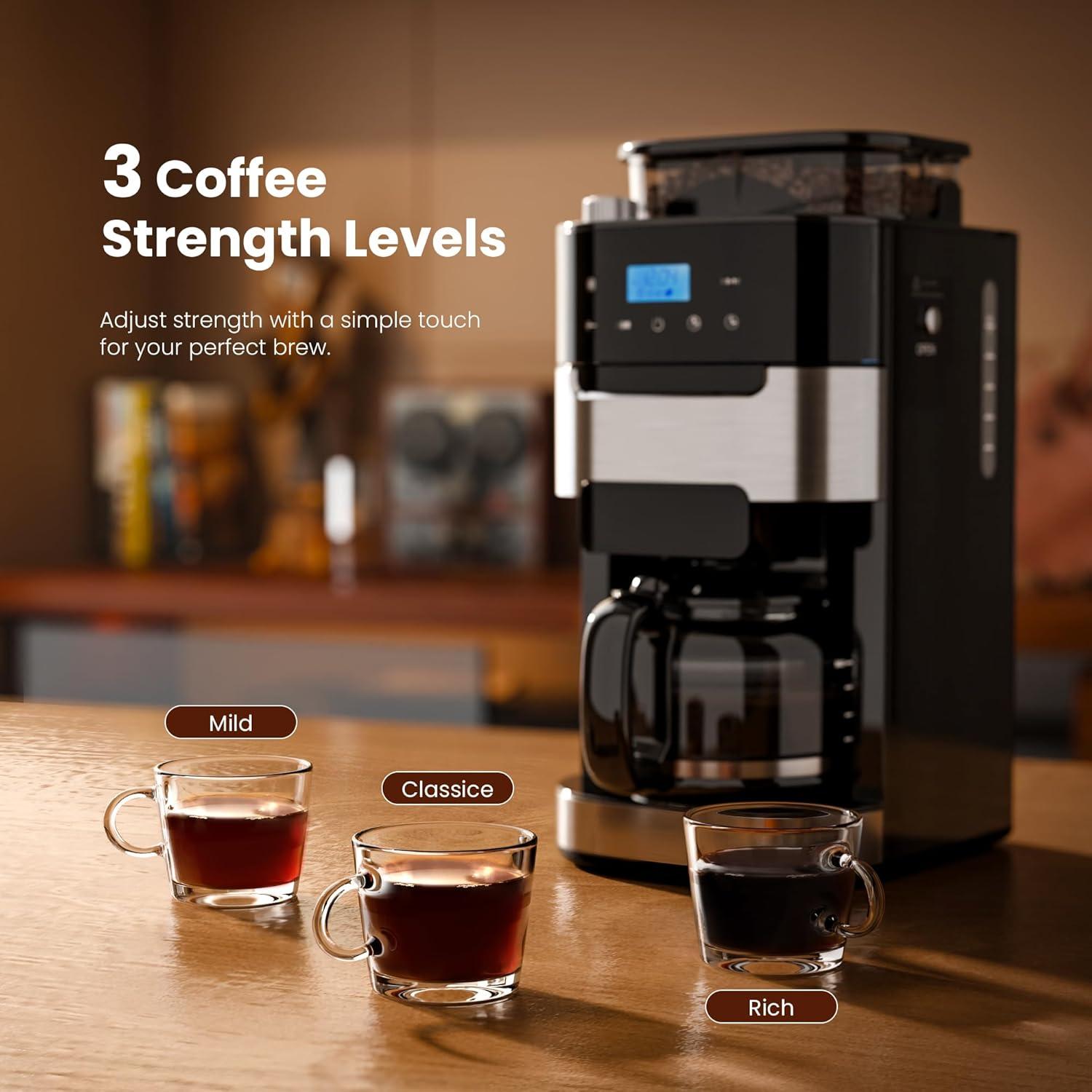 imageKismile 10Cup Digital Drip Coffee Maker with BuiltIn Grinder 12Hour Timer Programmable 15L Water Tank KeepWarm Function Combo Brewer and Grinder for Home ampamp Office Use