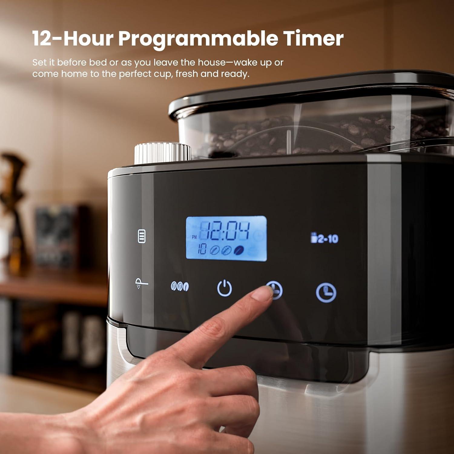 imageKismile 10Cup Digital Drip Coffee Maker with BuiltIn Grinder 12Hour Timer Programmable 15L Water Tank KeepWarm Function Combo Brewer and Grinder for Home ampamp Office Use