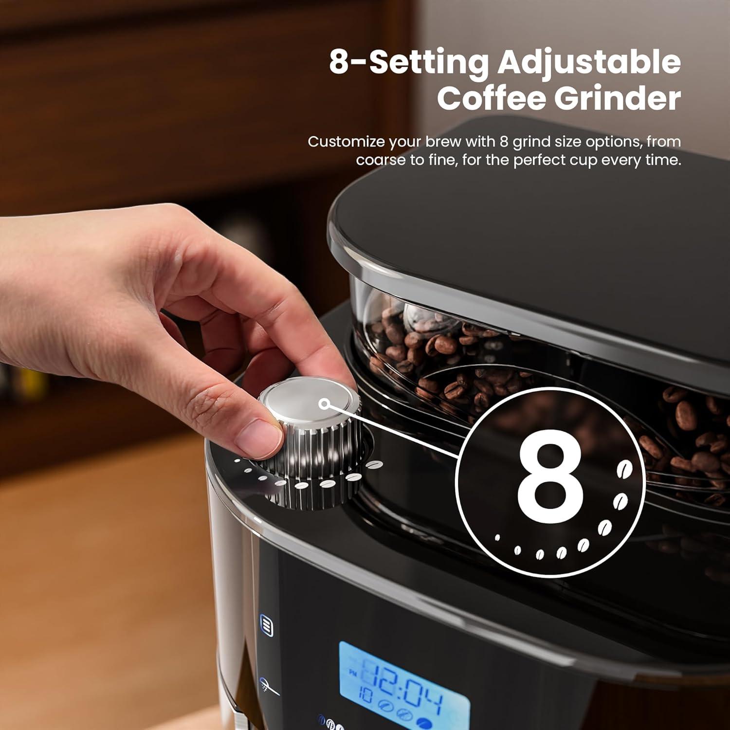 imageKismile 10Cup Digital Drip Coffee Maker with BuiltIn Grinder 12Hour Timer Programmable 15L Water Tank KeepWarm Function Combo Brewer and Grinder for Home ampamp Office Use