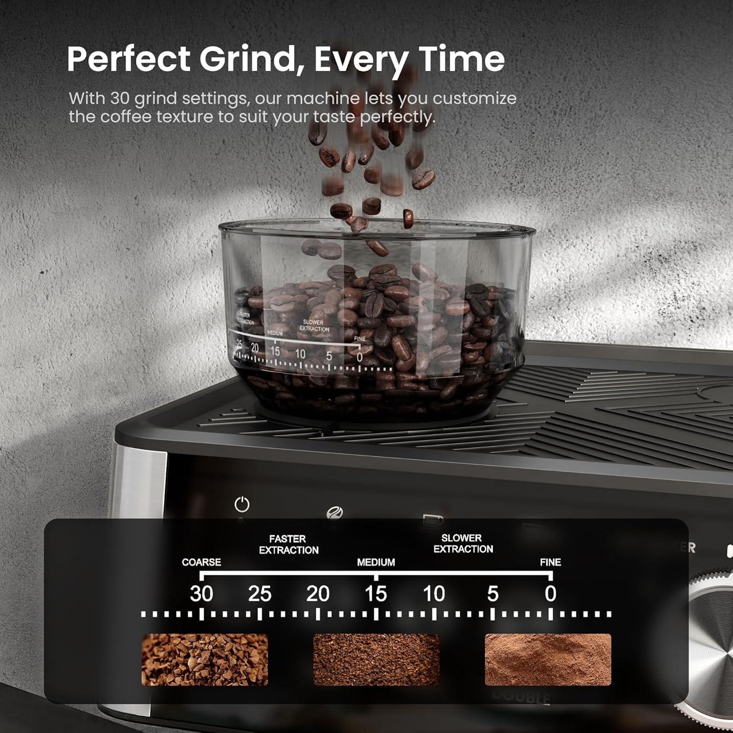 imageKismile 15 Bar Espresso Machines with Grinder Professional Espresso Maker with Removable Water Tank Milk Frother Steam Wand for LatteampampCappuccinoHot Water Function for Home Black15 Bar
