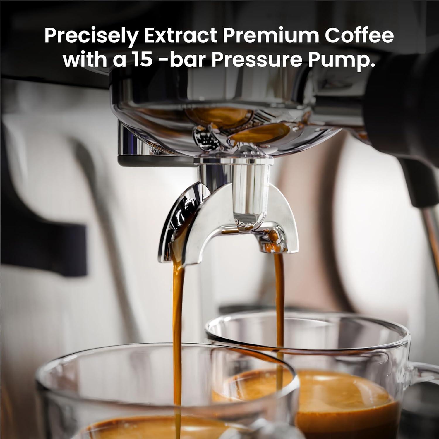 imageKismile 15 Bar Espresso Machines with Grinder Professional Espresso Maker with Removable Water Tank Milk Frother Steam Wand for LatteampampCappuccinoHot Water Function for Home Black15 Bar