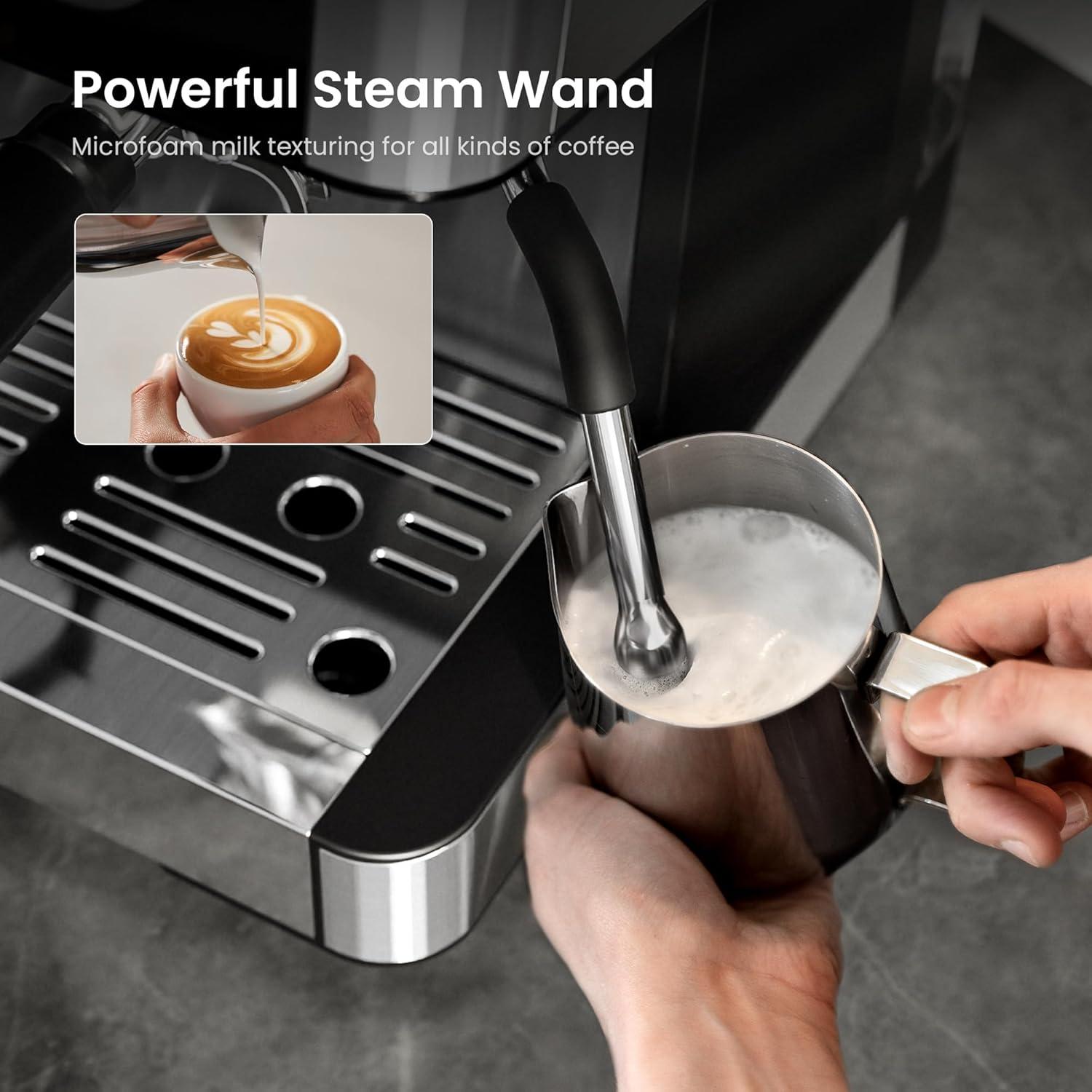 imageKismile 15 Bar Espresso Machines with Grinder Professional Espresso Maker with Removable Water Tank Milk Frother Steam Wand for LatteampampCappuccinoHot Water Function for Home Black15 Bar