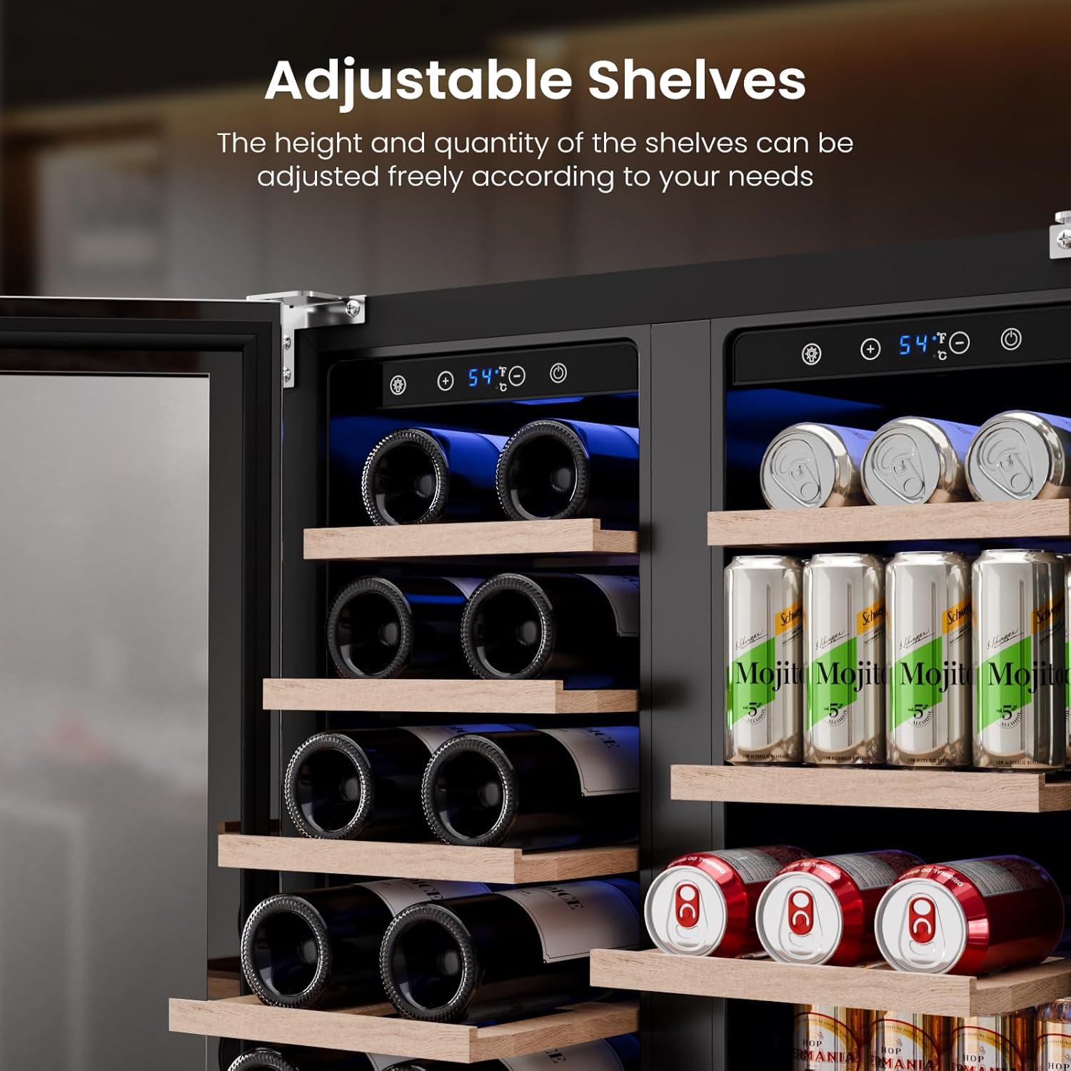 imageKismile 24 inch Wine and Beverage Refrigerator 20 Bottle and 88 Cans Dual Zone Wine Cooler with Glass Door Builtin or Freestanding WineBeerBeverage Fridge with Blue LED LightTransparent