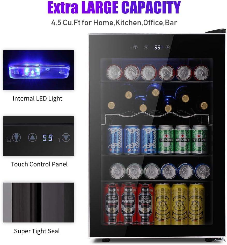 imageKismile 24 inch Wine and Beverage Refrigerator 20 Bottle and 88 Cans Dual Zone Wine Cooler with Glass Door Builtin or Freestanding WineBeerBeverage Fridge with Blue LED LightTransparent