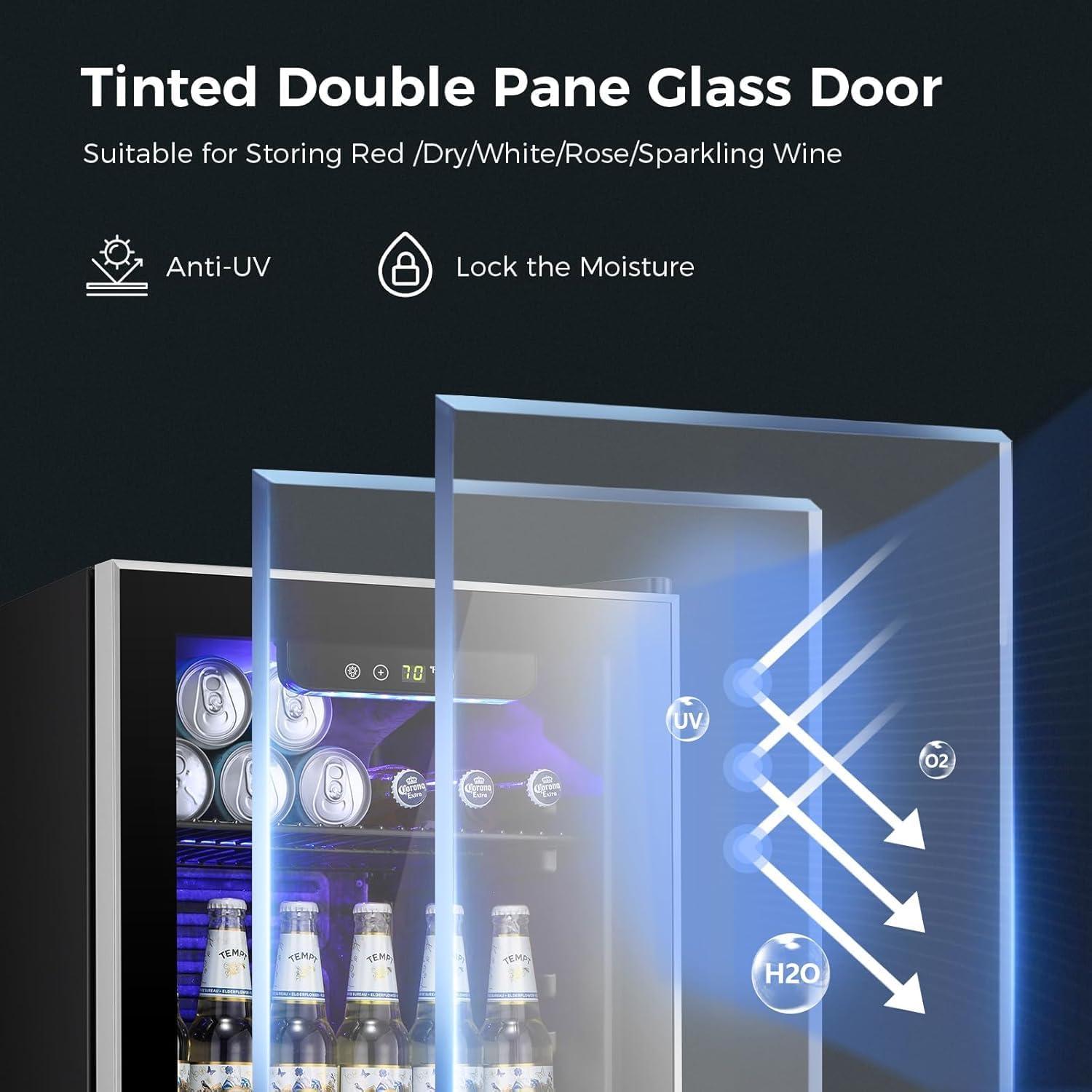 imageKismile 24 inch Wine and Beverage Refrigerator 20 Bottle and 88 Cans Dual Zone Wine Cooler with Glass Door Builtin or Freestanding WineBeerBeverage Fridge with Blue LED LightBlack