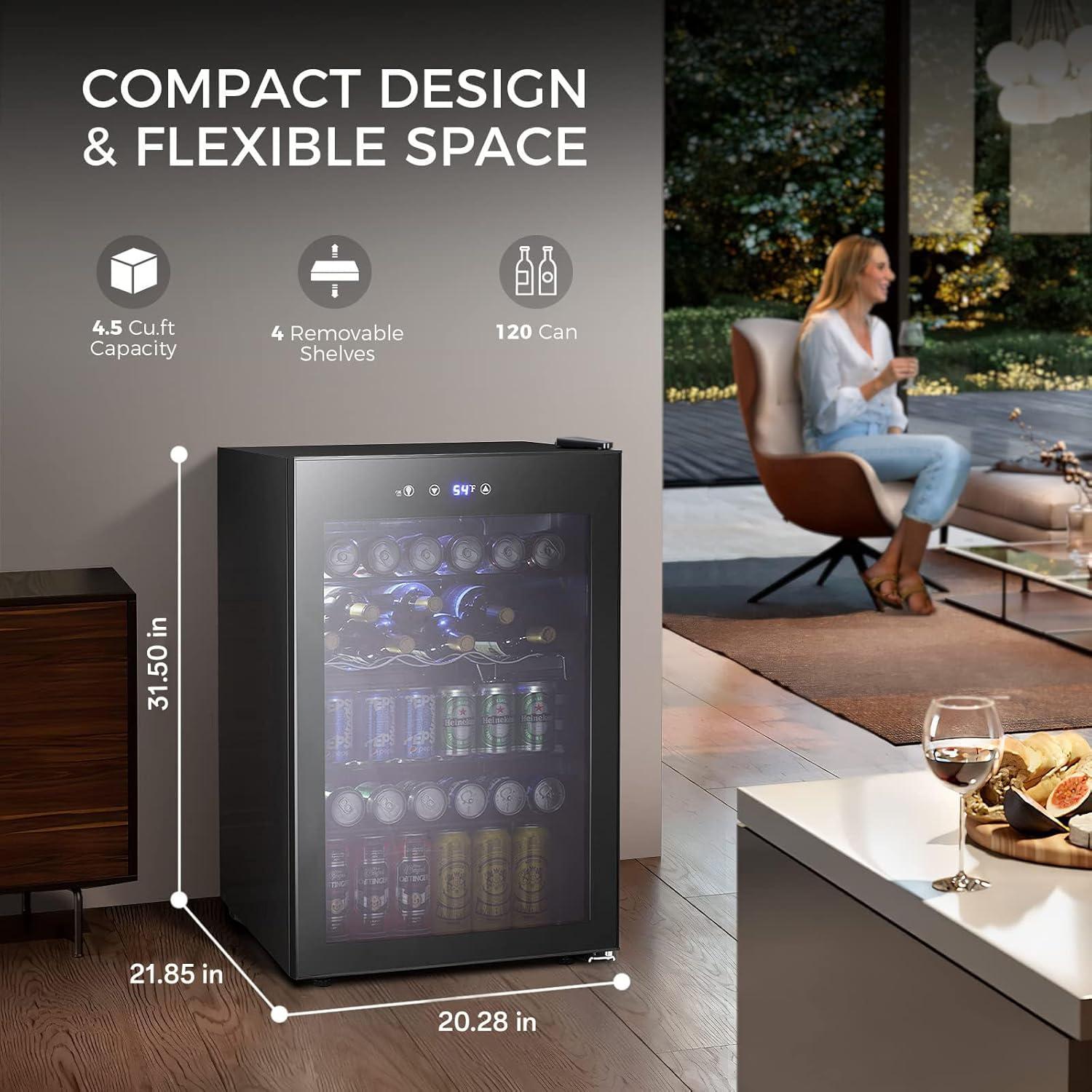 imageKismile 24 inch Wine and Beverage Refrigerator 20 Bottle and 88 Cans Dual Zone Wine Cooler with Glass Door Builtin or Freestanding WineBeerBeverage Fridge with Blue LED LightBlack