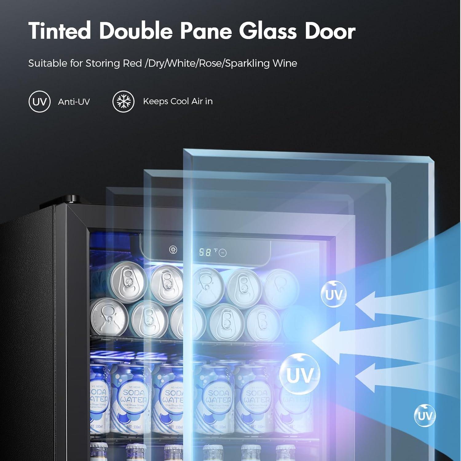 imageKismile 24 inch Wine and Beverage Refrigerator 20 Bottle and 88 Cans Dual Zone Wine Cooler with Glass Door Builtin or Freestanding WineBeerBeverage Fridge with Blue LED LightTransparent