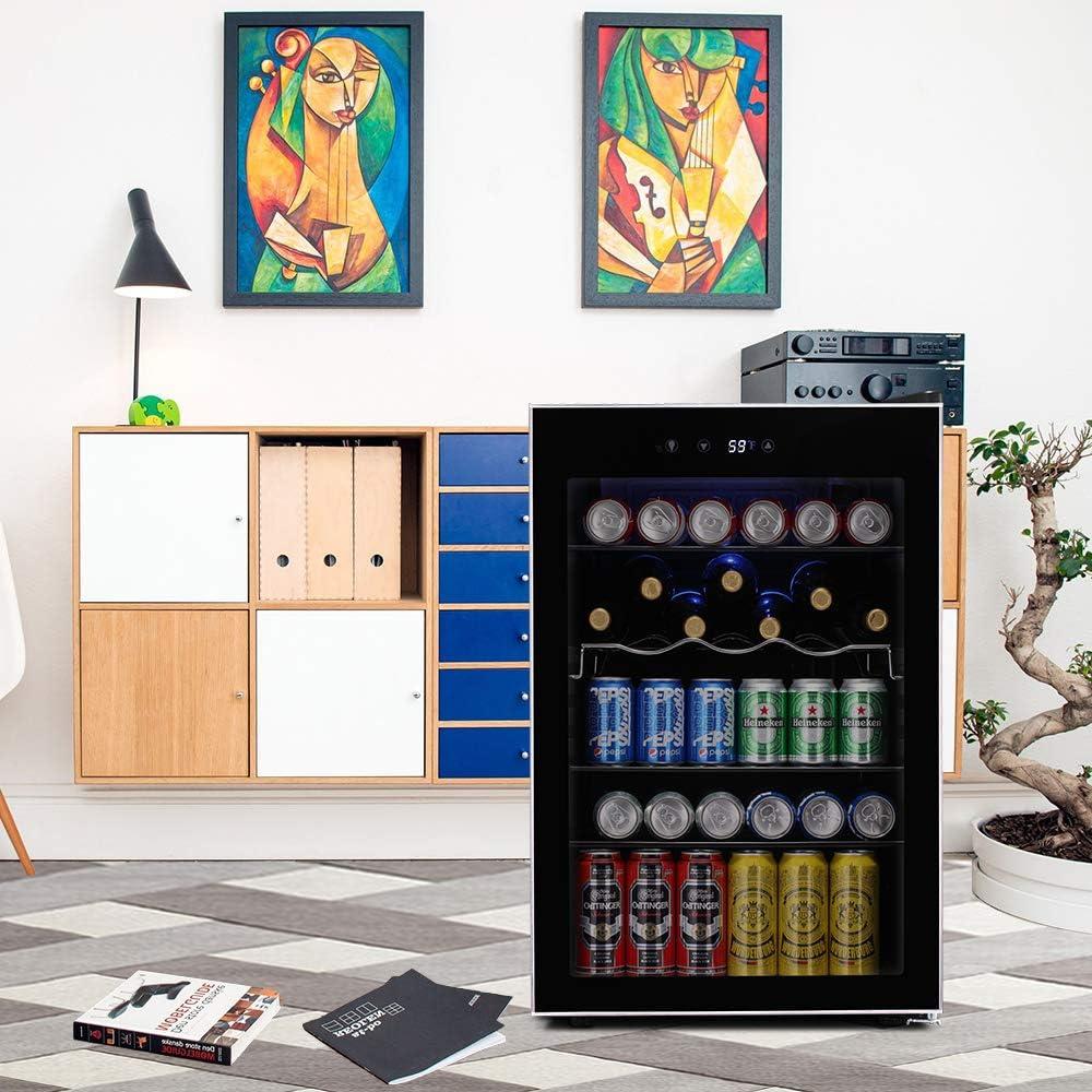 imageKismile 24 inch Wine and Beverage Refrigerator 20 Bottle and 88 Cans Dual Zone Wine Cooler with Glass Door Builtin or Freestanding WineBeerBeverage Fridge with Blue LED LightTransparent