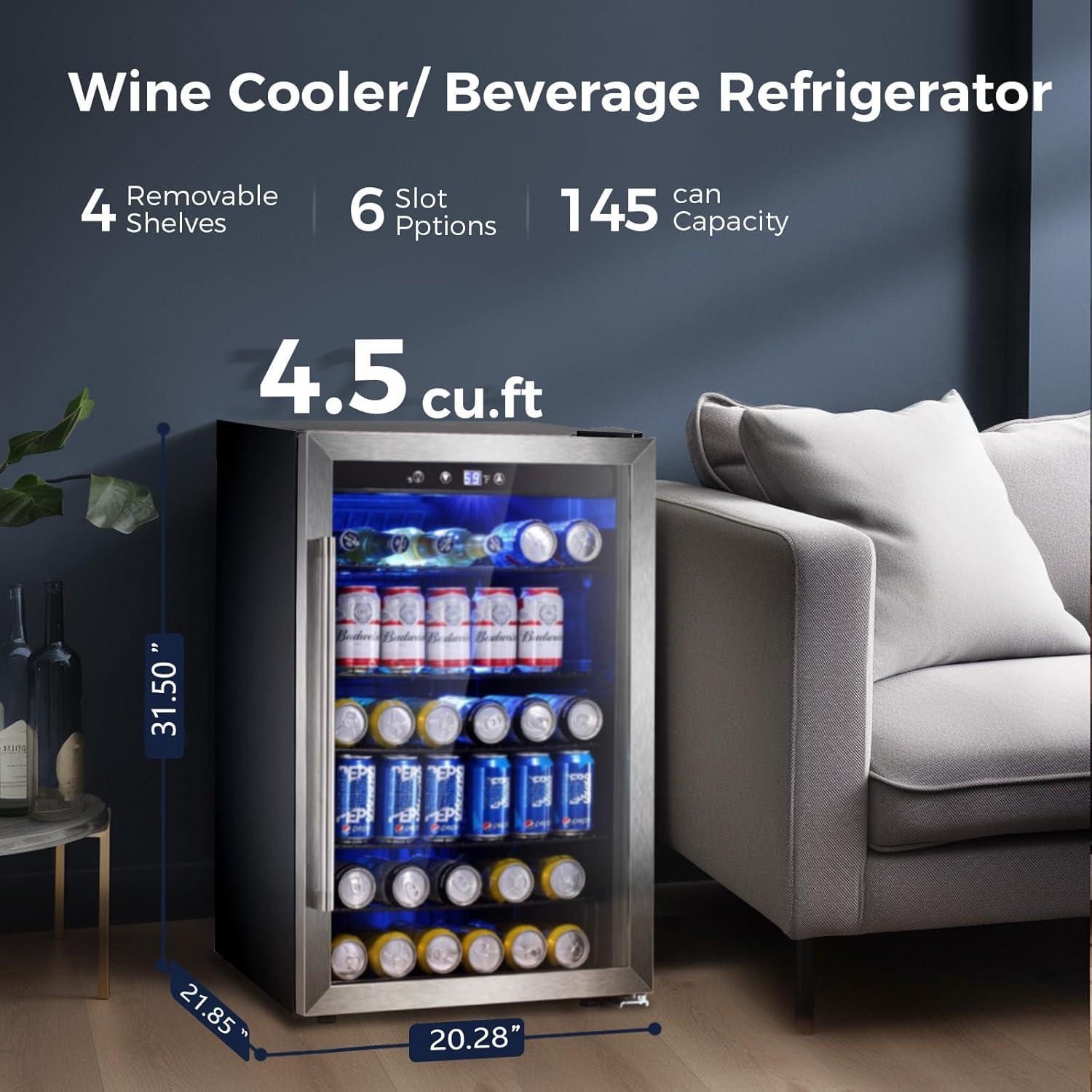 imageKismile 24 inch Wine and Beverage Refrigerator 20 Bottle and 88 Cans Dual Zone Wine Cooler with Glass Door Builtin or Freestanding WineBeerBeverage Fridge with Blue LED LightSilver