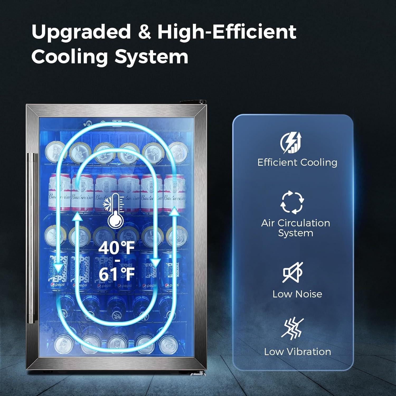 imageKismile 24 inch Wine and Beverage Refrigerator 20 Bottle and 88 Cans Dual Zone Wine Cooler with Glass Door Builtin or Freestanding WineBeerBeverage Fridge with Blue LED LightSilver