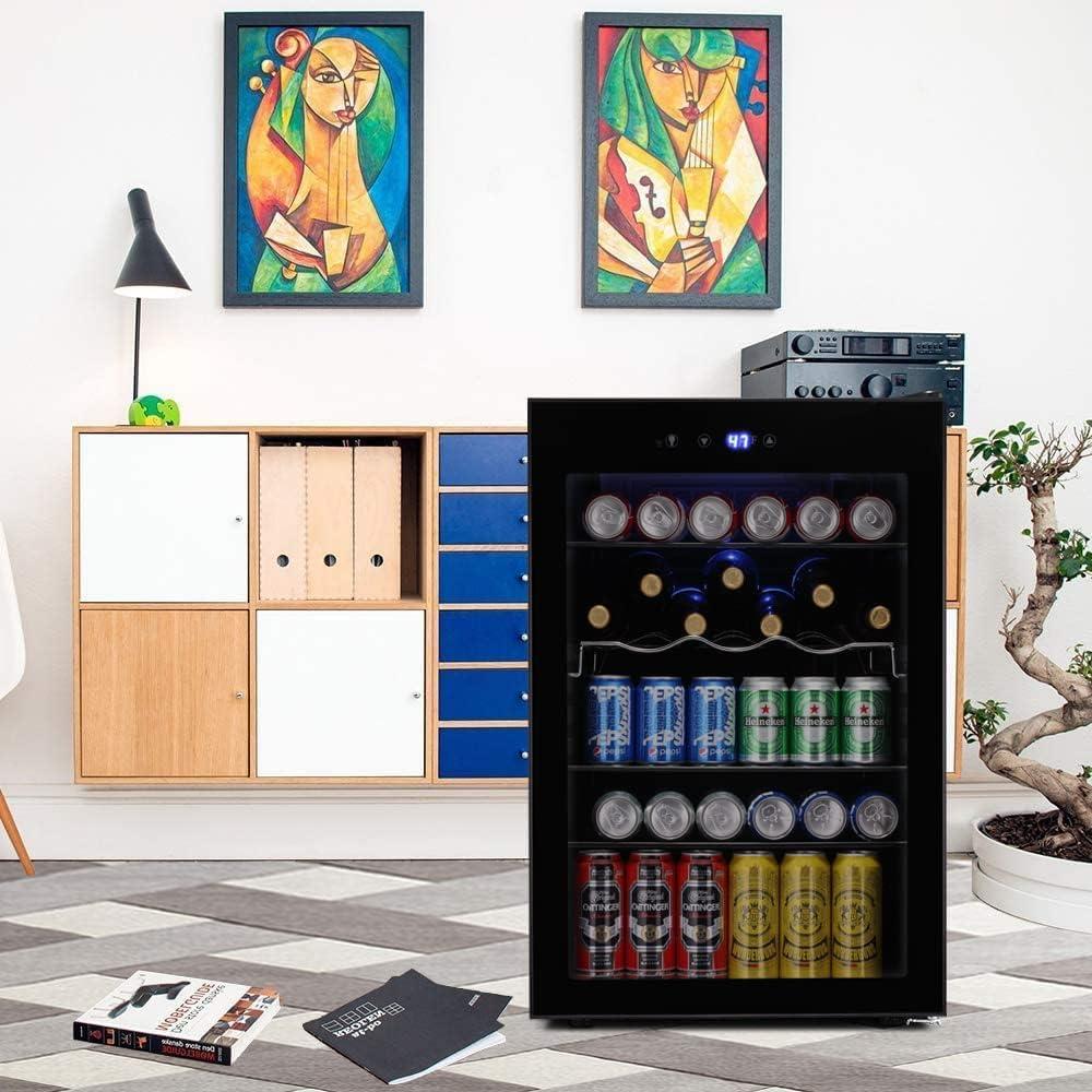 imageKismile 24 inch Wine and Beverage Refrigerator 20 Bottle and 88 Cans Dual Zone Wine Cooler with Glass Door Builtin or Freestanding WineBeerBeverage Fridge with Blue LED LightBlack