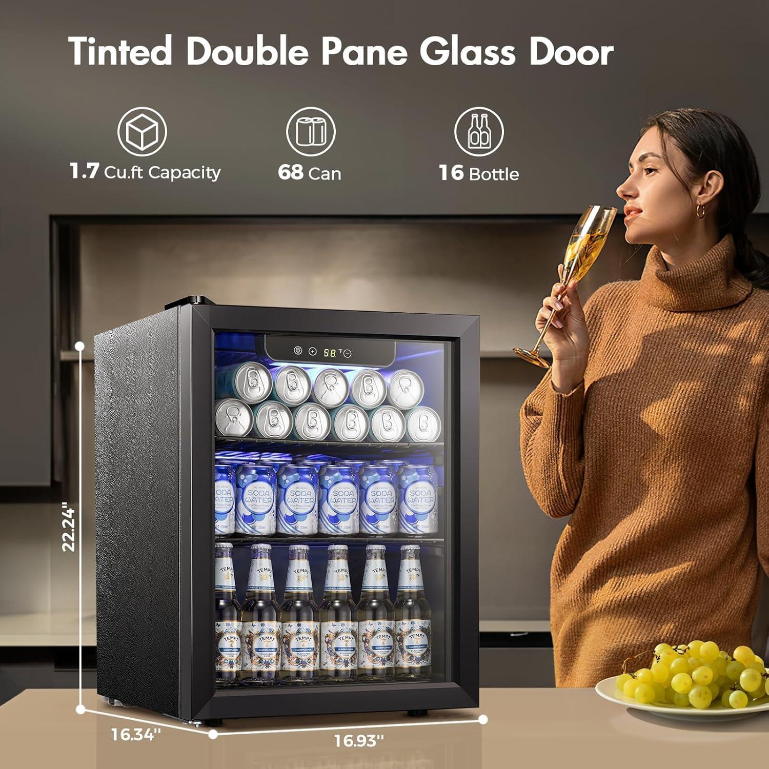imageKismile 24 inch Wine and Beverage Refrigerator 20 Bottle and 88 Cans Dual Zone Wine Cooler with Glass Door Builtin or Freestanding WineBeerBeverage Fridge with Blue LED LightTransparent