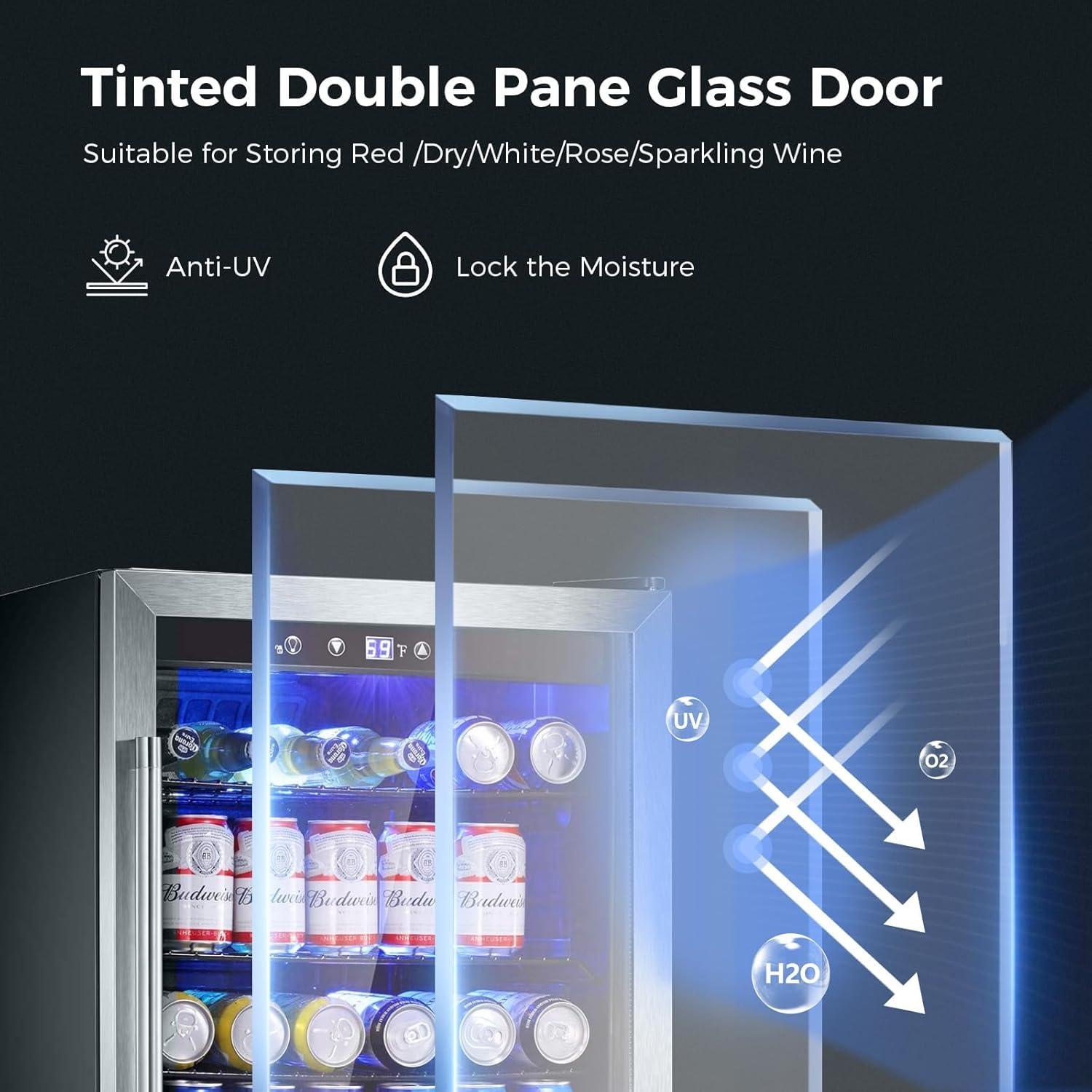 imageKismile 24 inch Wine and Beverage Refrigerator 20 Bottle and 88 Cans Dual Zone Wine Cooler with Glass Door Builtin or Freestanding WineBeerBeverage Fridge with Blue LED LightSilver