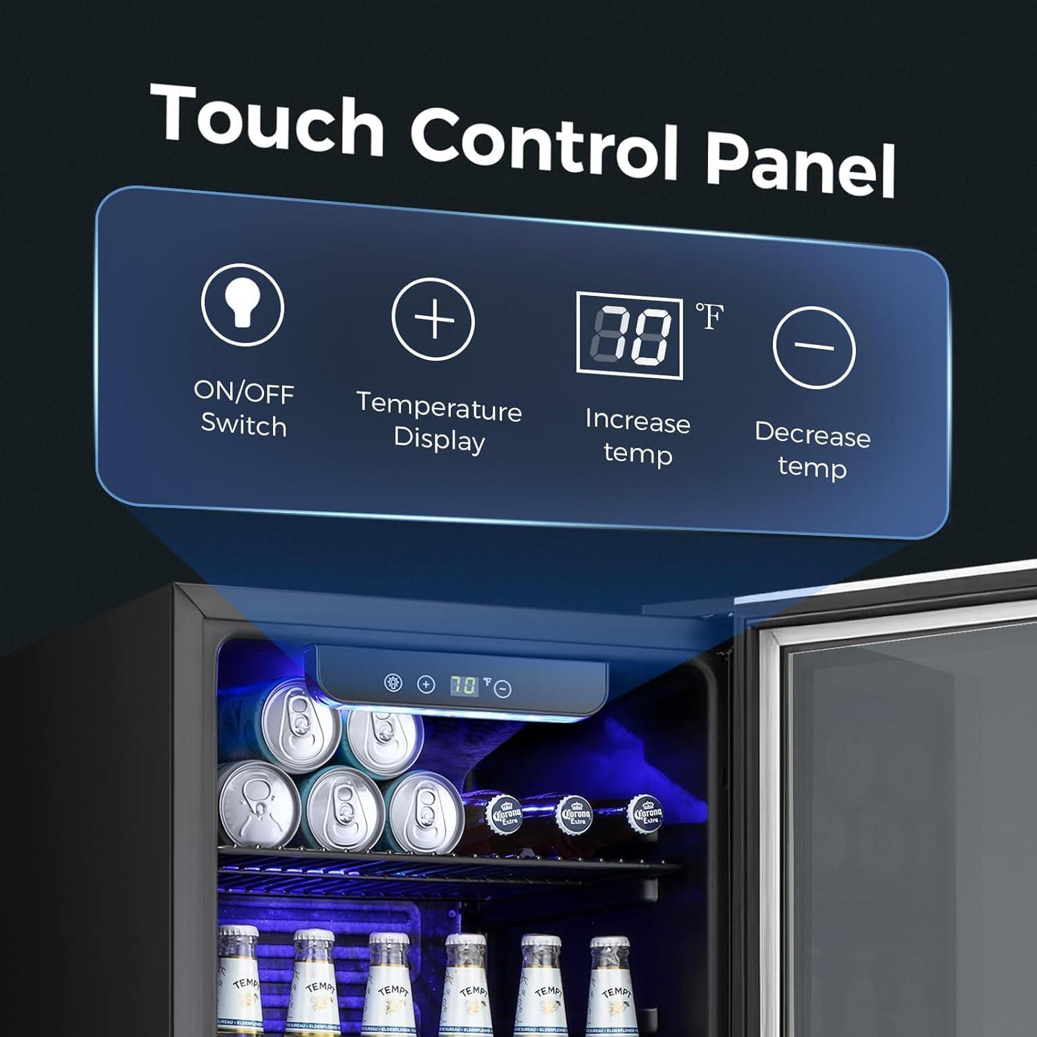 imageKismile 24 inch Wine and Beverage Refrigerator 20 Bottle and 88 Cans Dual Zone Wine Cooler with Glass Door Builtin or Freestanding WineBeerBeverage Fridge with Blue LED LightBlack