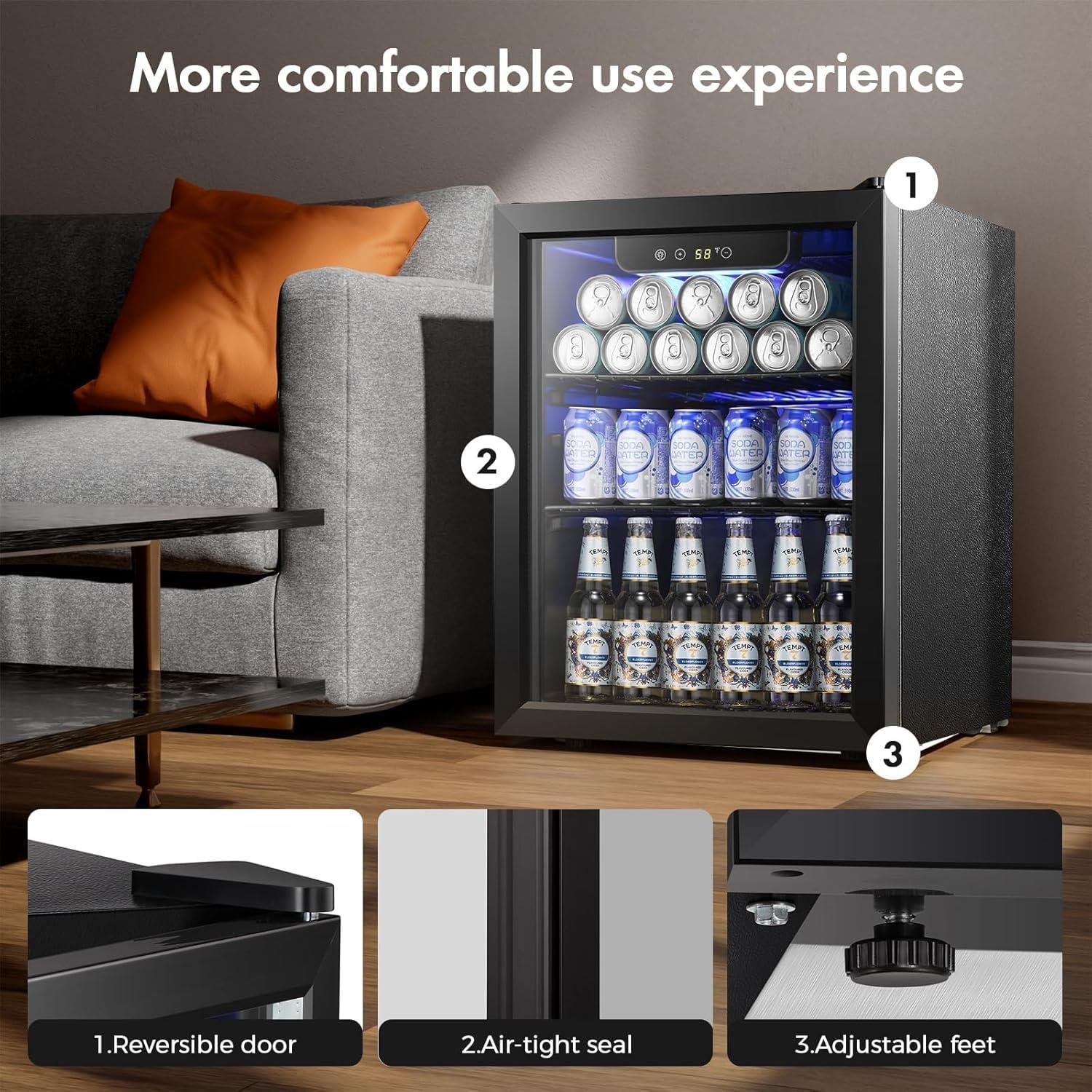 imageKismile 24 inch Wine and Beverage Refrigerator 20 Bottle and 88 Cans Dual Zone Wine Cooler with Glass Door Builtin or Freestanding WineBeerBeverage Fridge with Blue LED LightTransparent