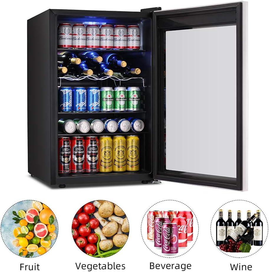imageKismile 24 inch Wine and Beverage Refrigerator 20 Bottle and 88 Cans Dual Zone Wine Cooler with Glass Door Builtin or Freestanding WineBeerBeverage Fridge with Blue LED LightTransparent