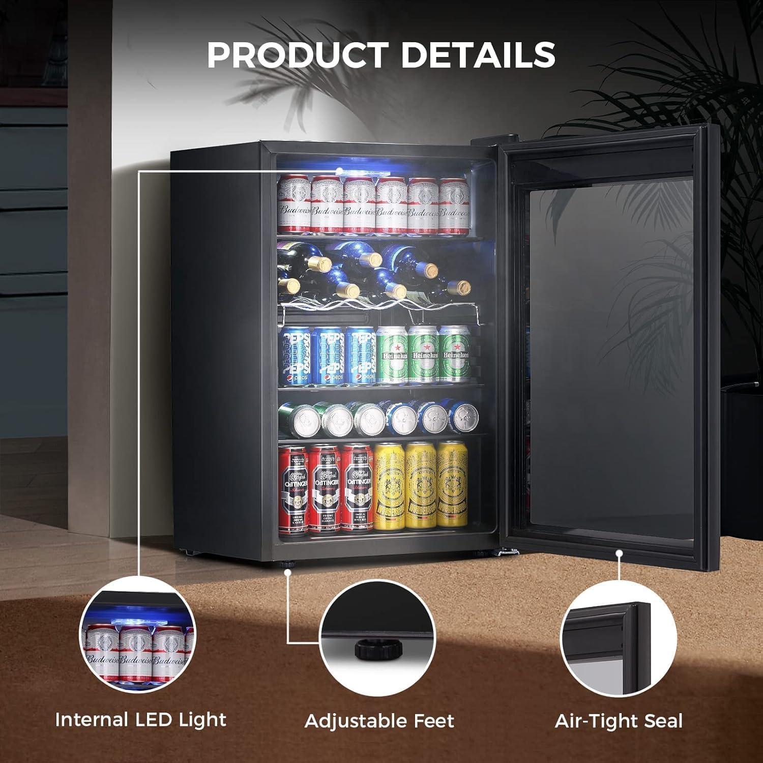 imageKismile 24 inch Wine and Beverage Refrigerator 20 Bottle and 88 Cans Dual Zone Wine Cooler with Glass Door Builtin or Freestanding WineBeerBeverage Fridge with Blue LED LightBlack