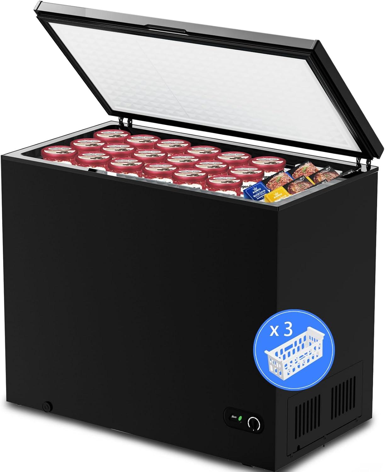 imageKismile 35 Cubic Feet Chest Freezer with 2 Removable Baskets Free Standing Top Open Door Compact Deep Freezer with Adjustable Temperature for HomeKitchenOfficeBar 35 Cubic Feet BlackBlack