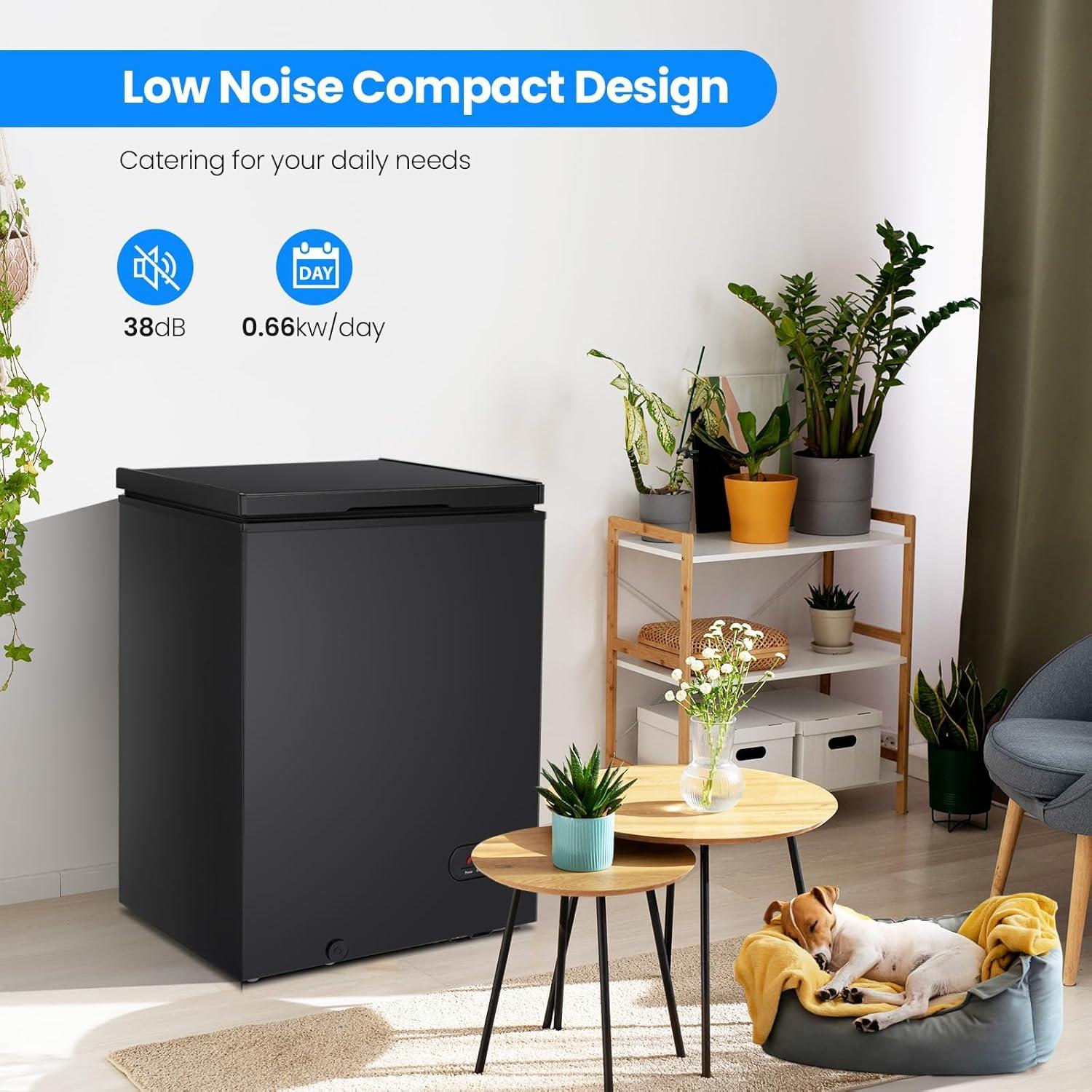 imageKismile 35 Cubic Feet Chest Freezer with 2 Removable Baskets Free Standing Top Open Door Compact Deep Freezer with Adjustable Temperature for HomeKitchenOfficeBar 35 Cubic Feet BlackBlack