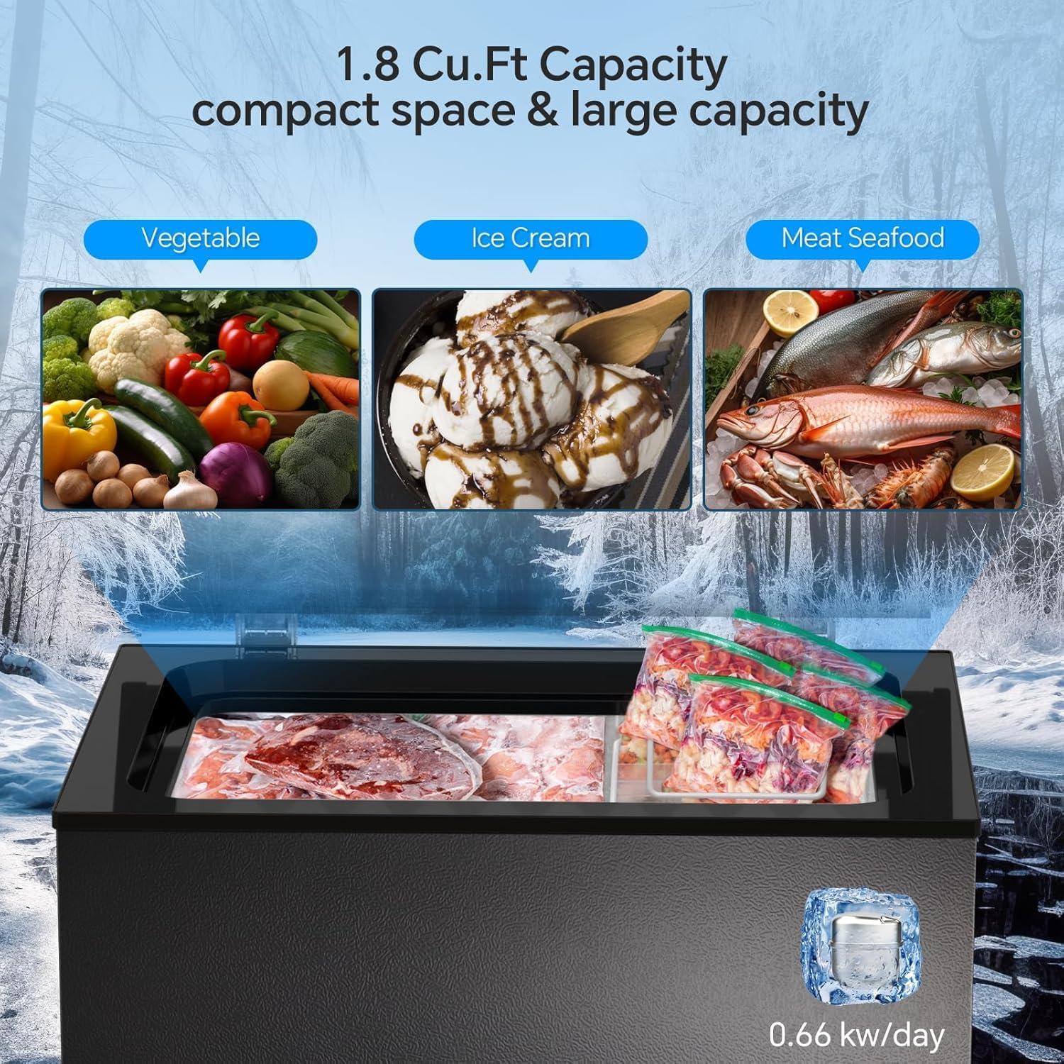 imageKismile 35 Cubic Feet Chest Freezer with 2 Removable Baskets Free Standing Top Open Door Compact Deep Freezer with Adjustable Temperature for HomeKitchenOfficeBar 35 Cubic Feet BlackBlack