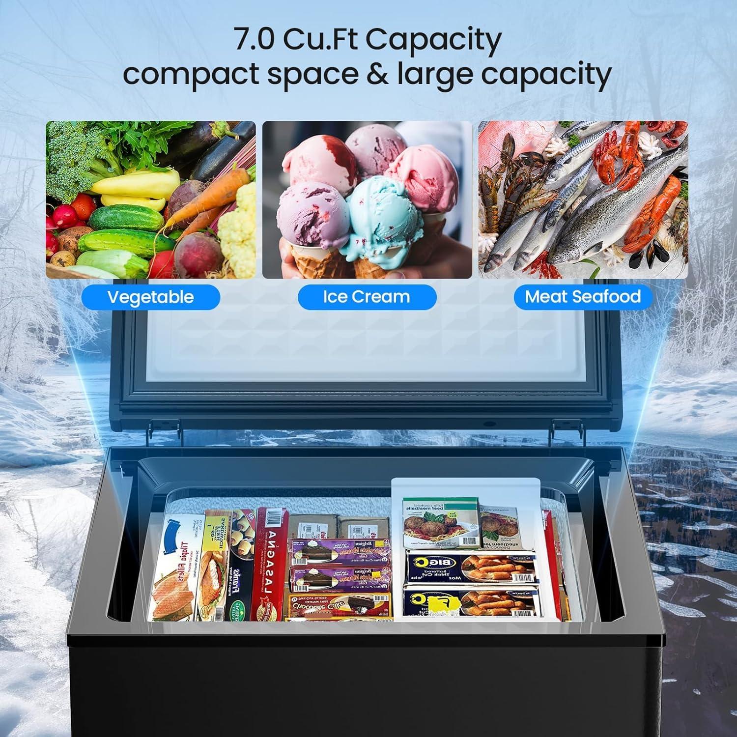 imageKismile 35 Cubic Feet Chest Freezer with 2 Removable Baskets Free Standing Top Open Door Compact Deep Freezer with Adjustable Temperature for HomeKitchenOfficeBar 35 Cubic Feet BlackBlack