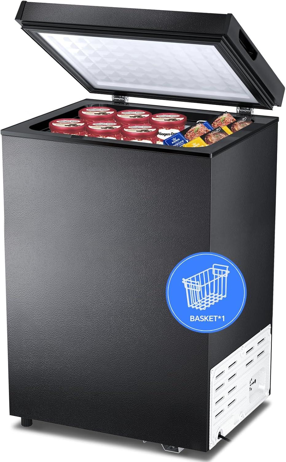 imageKismile 35 Cubic Feet Chest Freezer with 2 Removable Baskets Free Standing Top Open Door Compact Deep Freezer with Adjustable Temperature for HomeKitchenOfficeBar 35 Cubic Feet BlackBlack