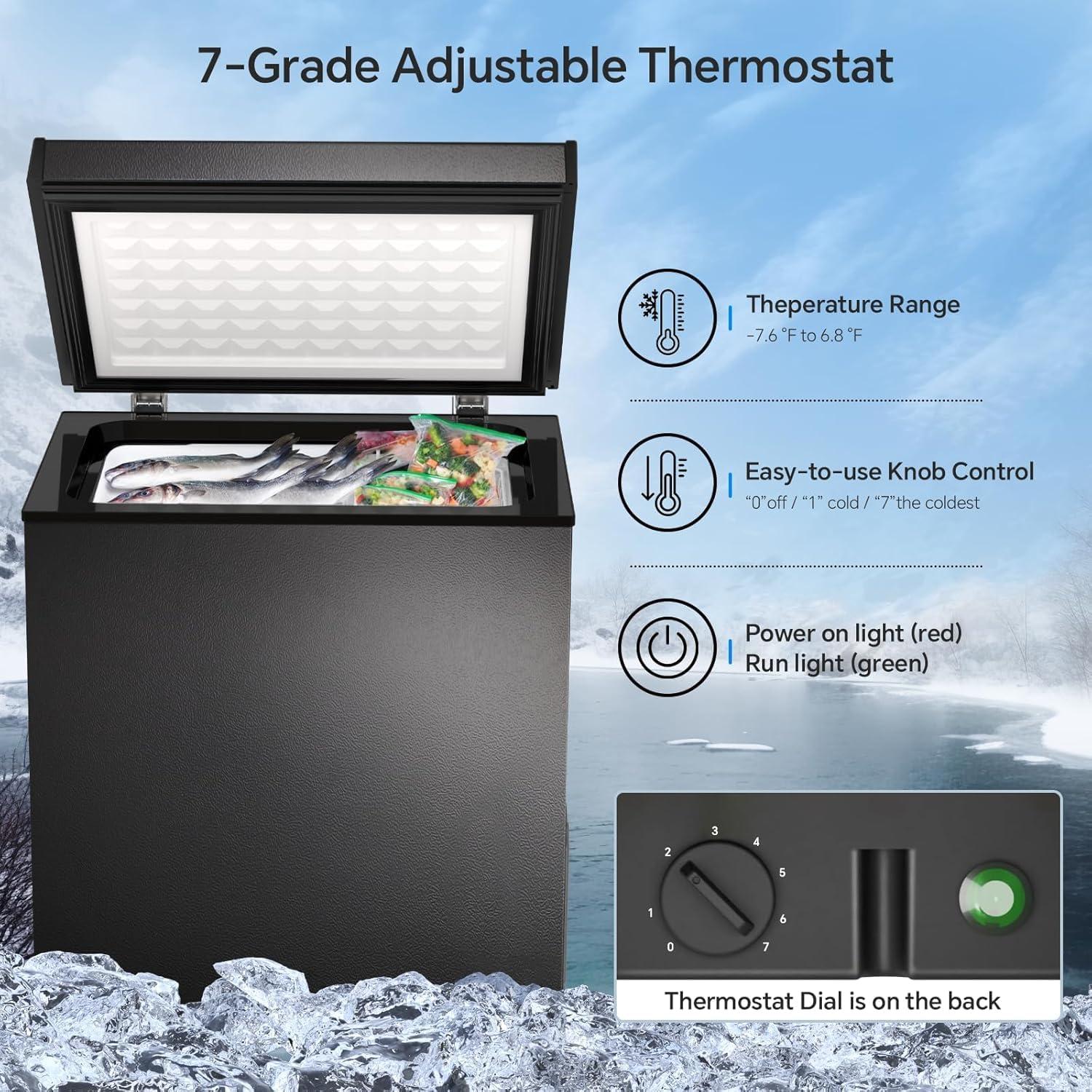 imageKismile 35 Cubic Feet Chest Freezer with 2 Removable Baskets Free Standing Top Open Door Compact Deep Freezer with Adjustable Temperature for HomeKitchenOfficeBar 35 Cubic Feet BlackBlack