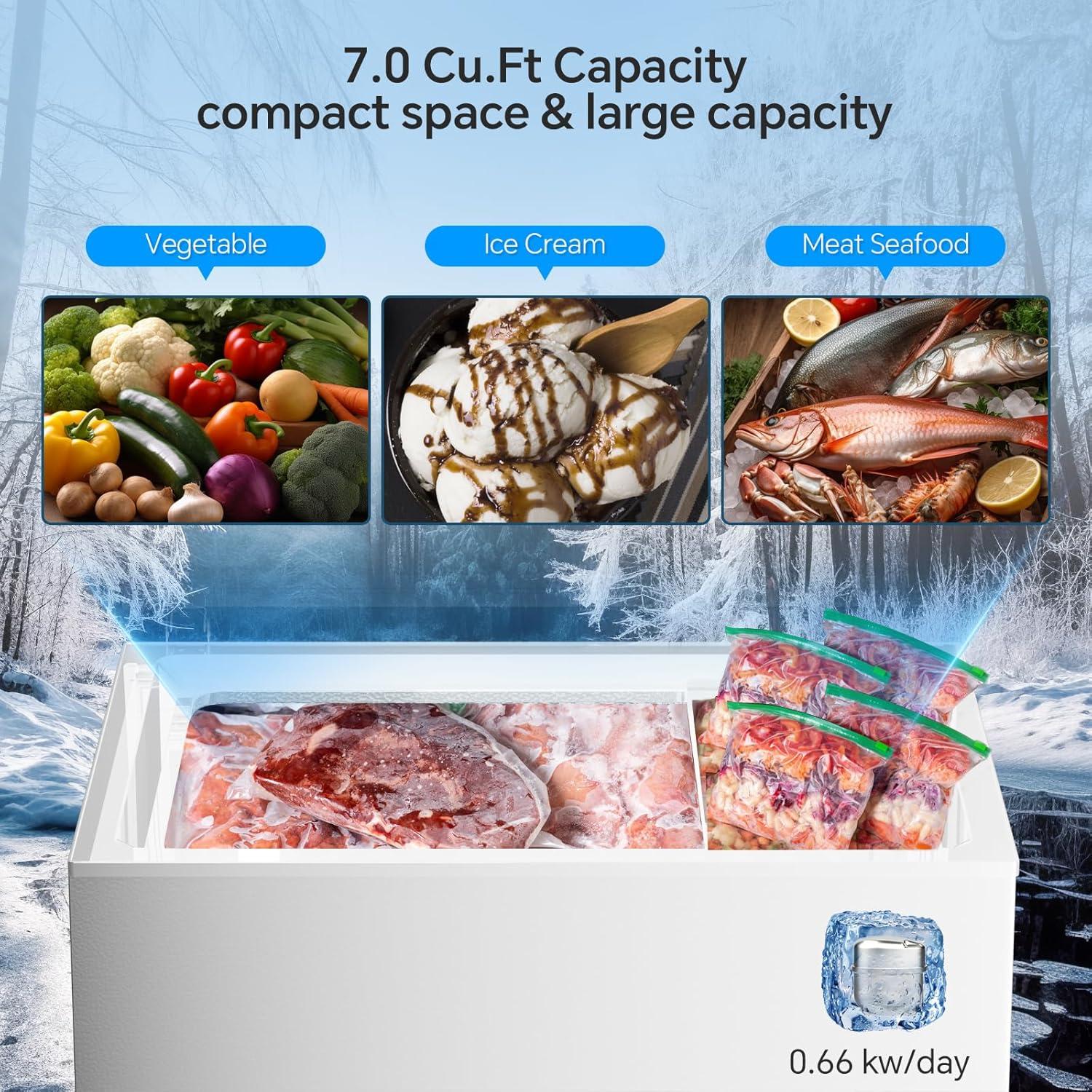 imageKismile 35 Cubic Feet Chest Freezer with 2 Removable Baskets Free Standing Top Open Door Compact Deep Freezer with Adjustable Temperature for HomeKitchenOfficeBar 35 Cubic Feet BlackBlack
