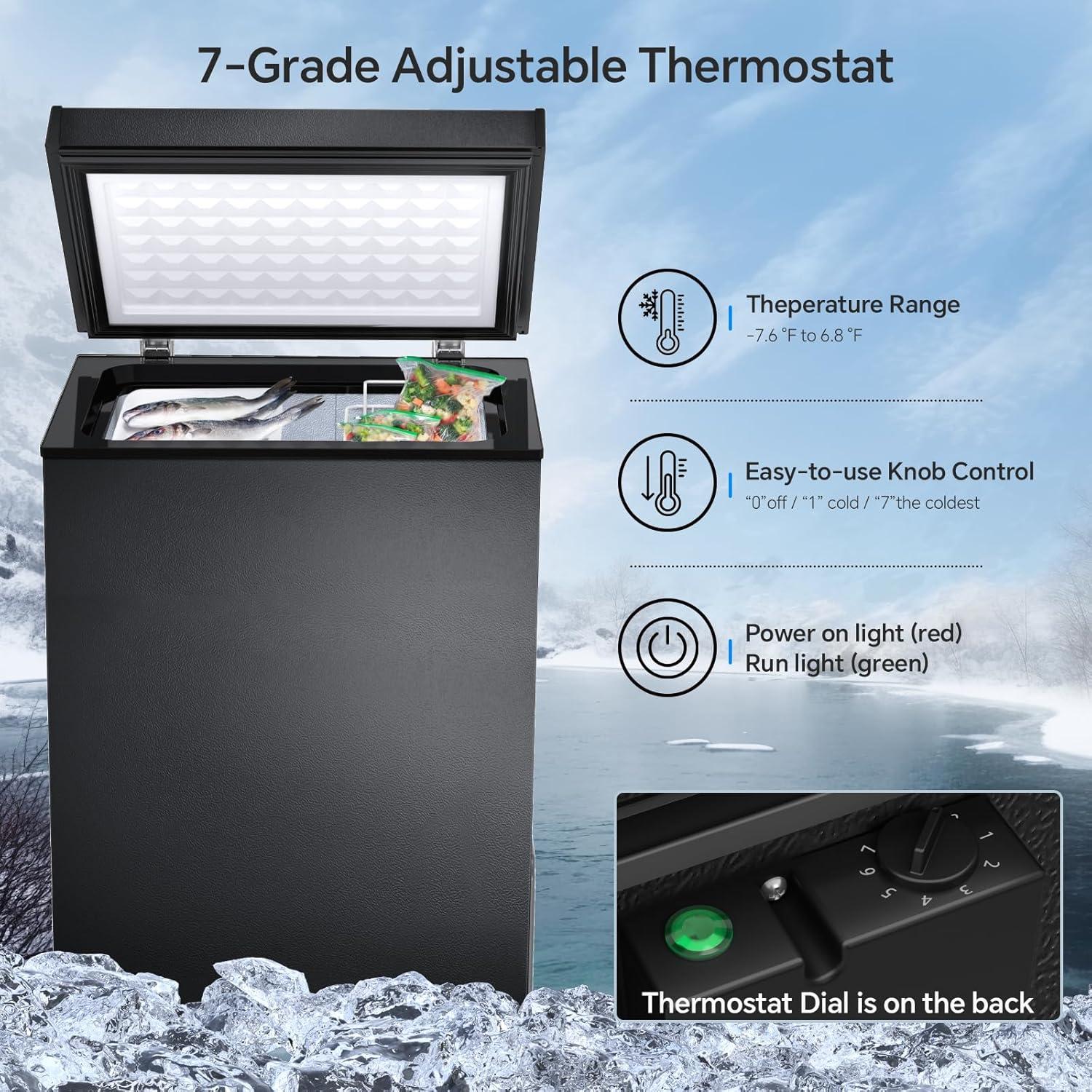 imageKismile 35 Cubic Feet Chest Freezer with 2 Removable Baskets Free Standing Top Open Door Compact Deep Freezer with Adjustable Temperature for HomeKitchenOfficeBar 35 Cubic Feet BlackBlack