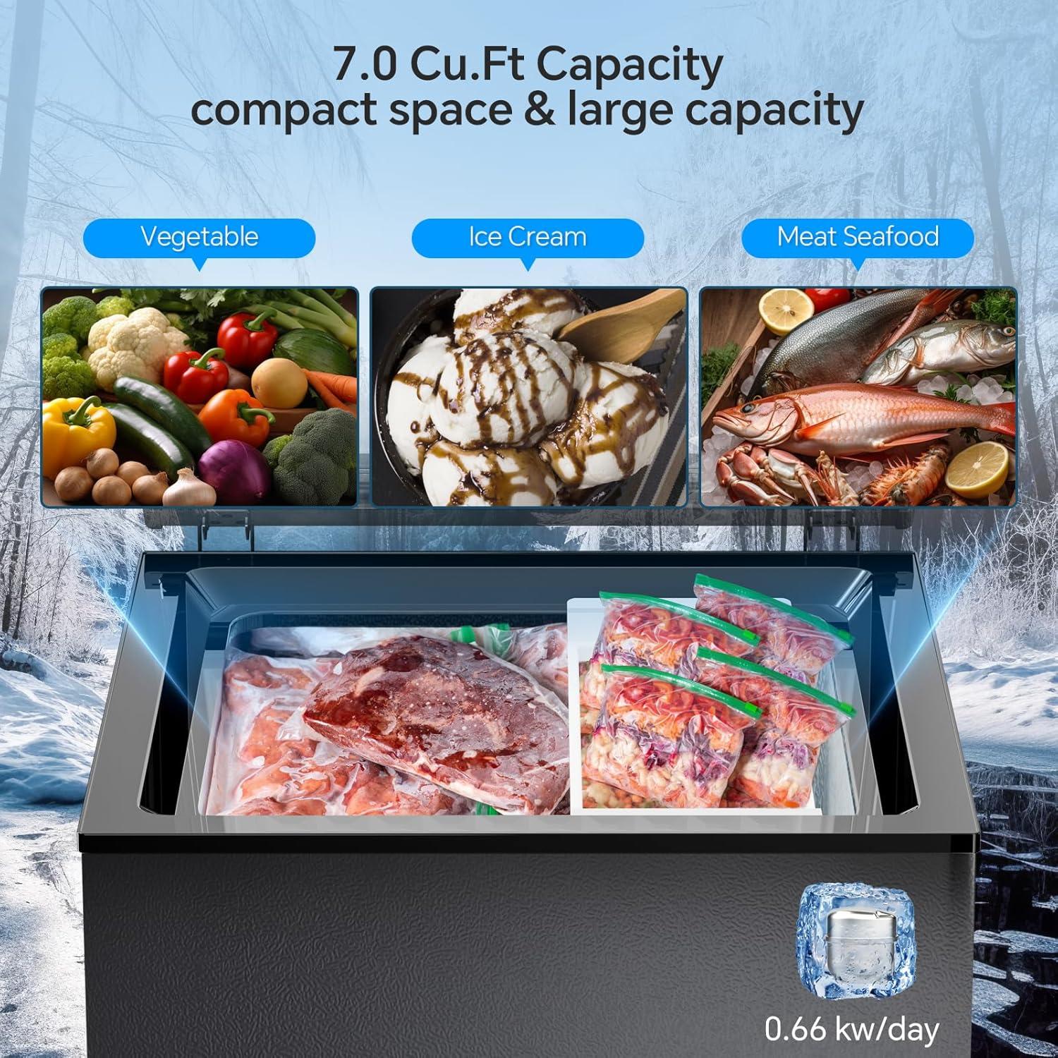 imageKismile 35 Cubic Feet Chest Freezer with 2 Removable Baskets Free Standing Top Open Door Compact Deep Freezer with Adjustable Temperature for HomeKitchenOfficeBar 35 Cubic Feet BlackBlack