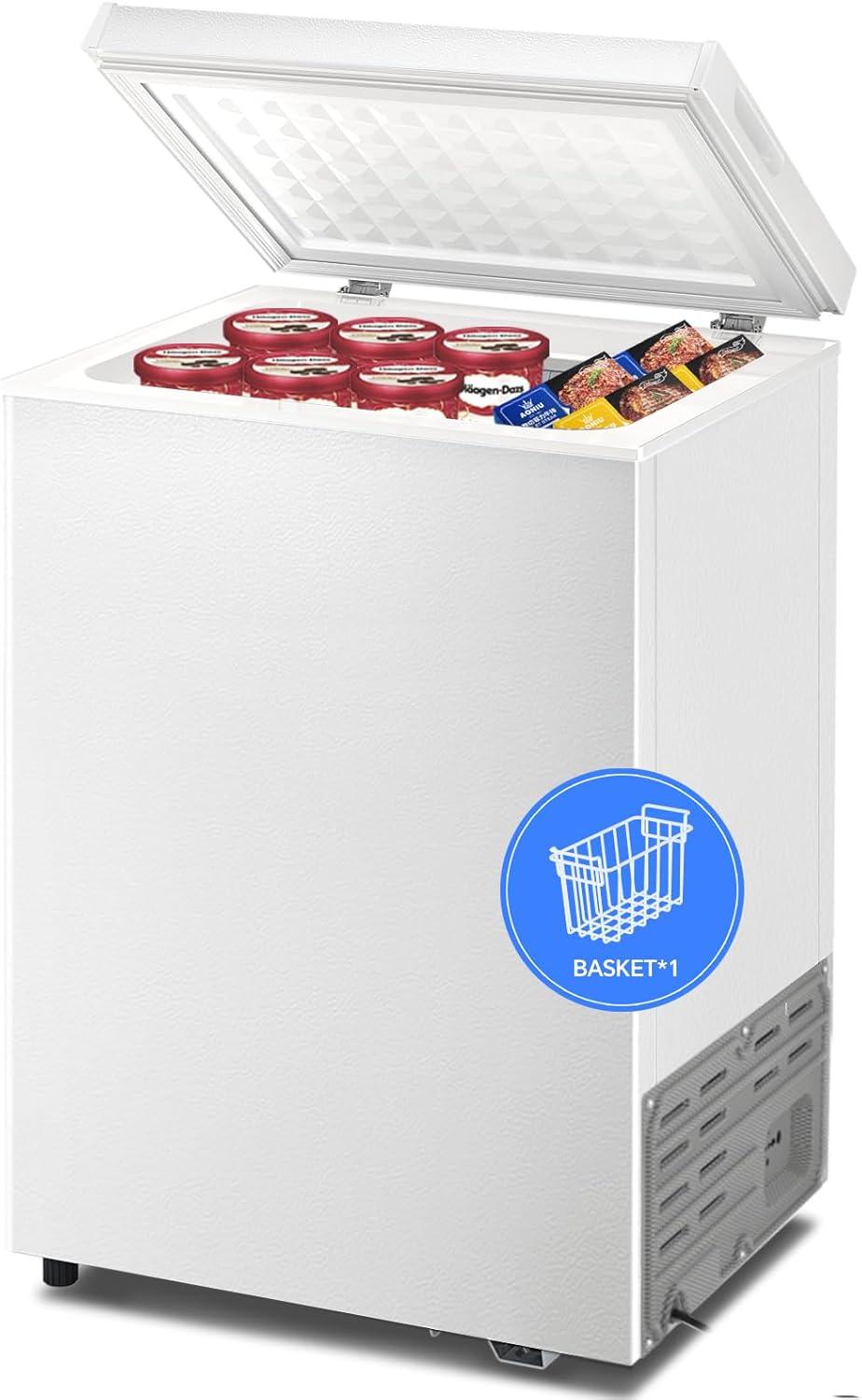 imageKismile 35 Cubic Feet Chest Freezer with 2 Removable Baskets Free Standing Top Open Door Compact Deep Freezer with Adjustable Temperature for HomeKitchenOfficeBar 35 Cubic Feet BlackWhite
