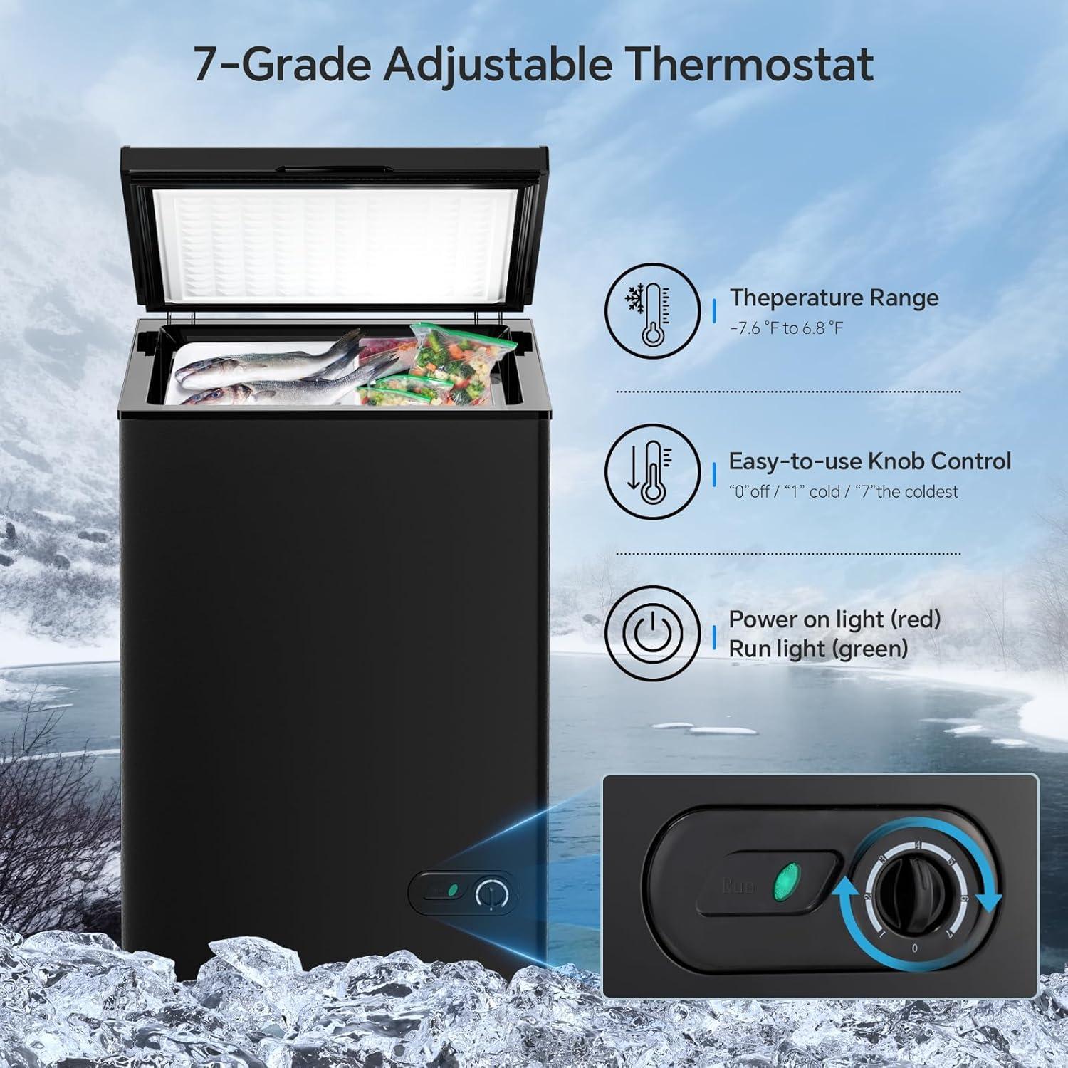 imageKismile 35 Cubic Feet Chest Freezer with 2 Removable Baskets Free Standing Top Open Door Compact Deep Freezer with Adjustable Temperature for HomeKitchenOfficeBar 35 Cubic Feet BlackBlack