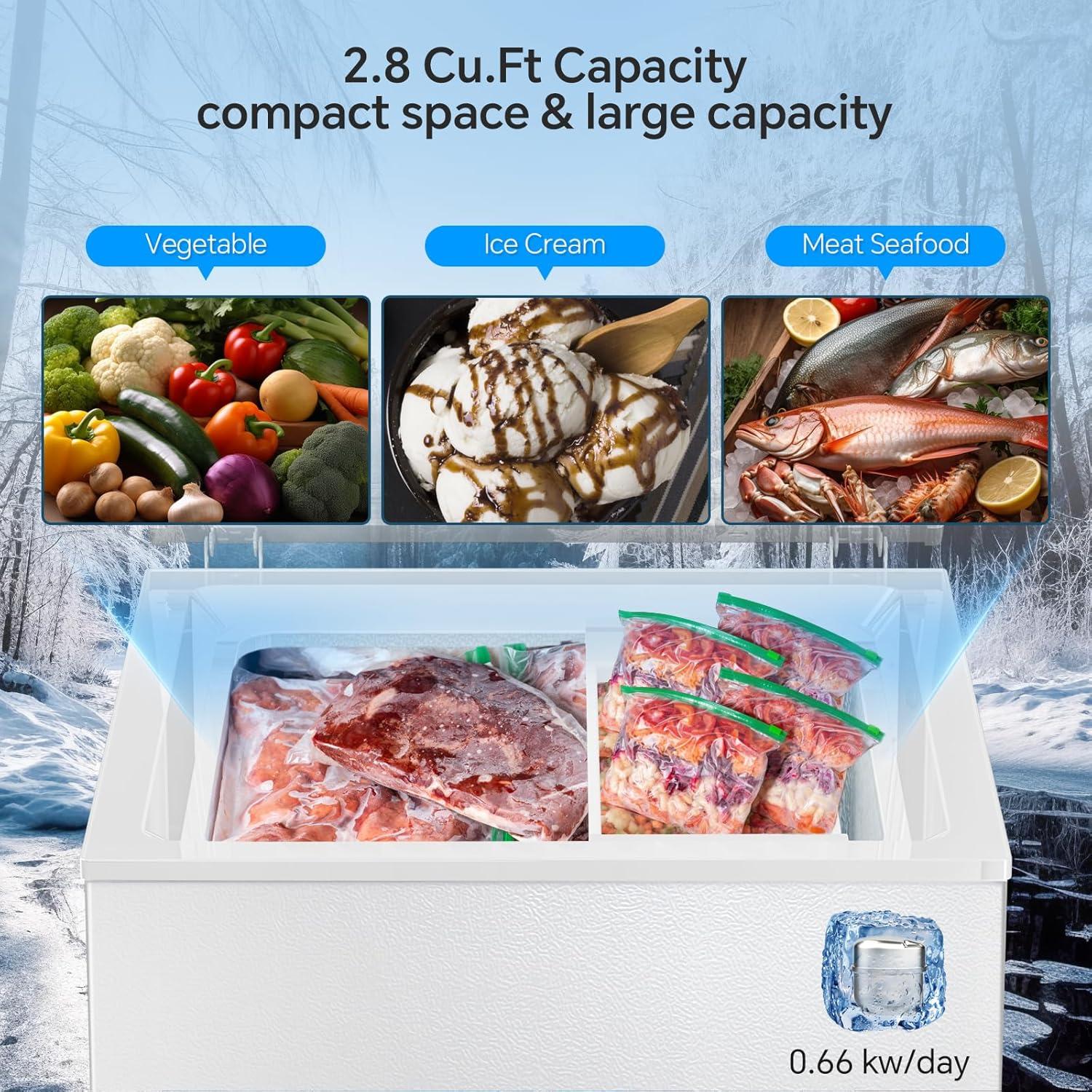 imageKismile 35 Cubic Feet Chest Freezer with 2 Removable Baskets Free Standing Top Open Door Compact Deep Freezer with Adjustable Temperature for HomeKitchenOfficeBar 35 Cubic Feet BlackWhite