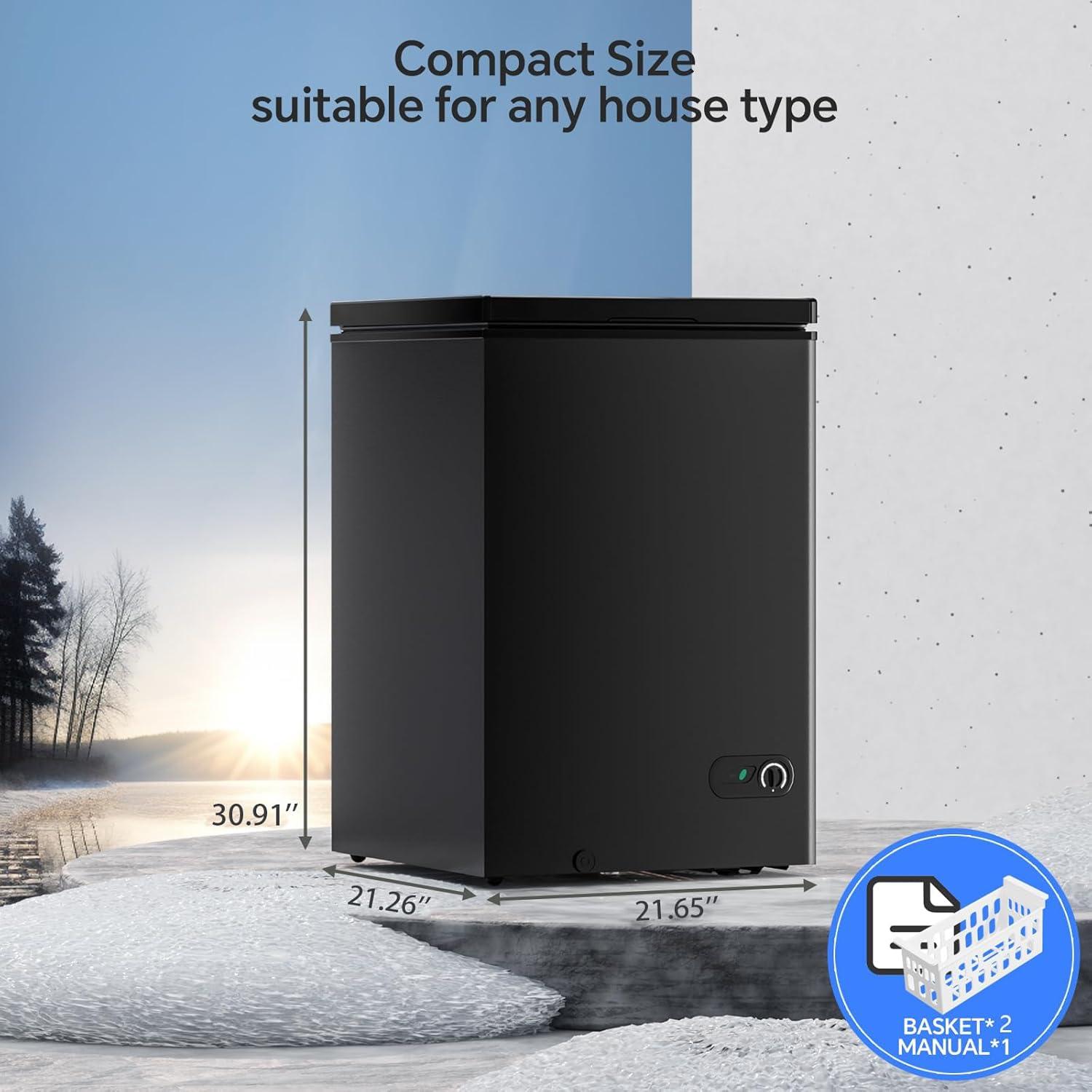 imageKismile 35 Cubic Feet Chest Freezer with 2 Removable Baskets Free Standing Top Open Door Compact Deep Freezer with Adjustable Temperature for HomeKitchenOfficeBar 35 Cubic Feet BlackBlack