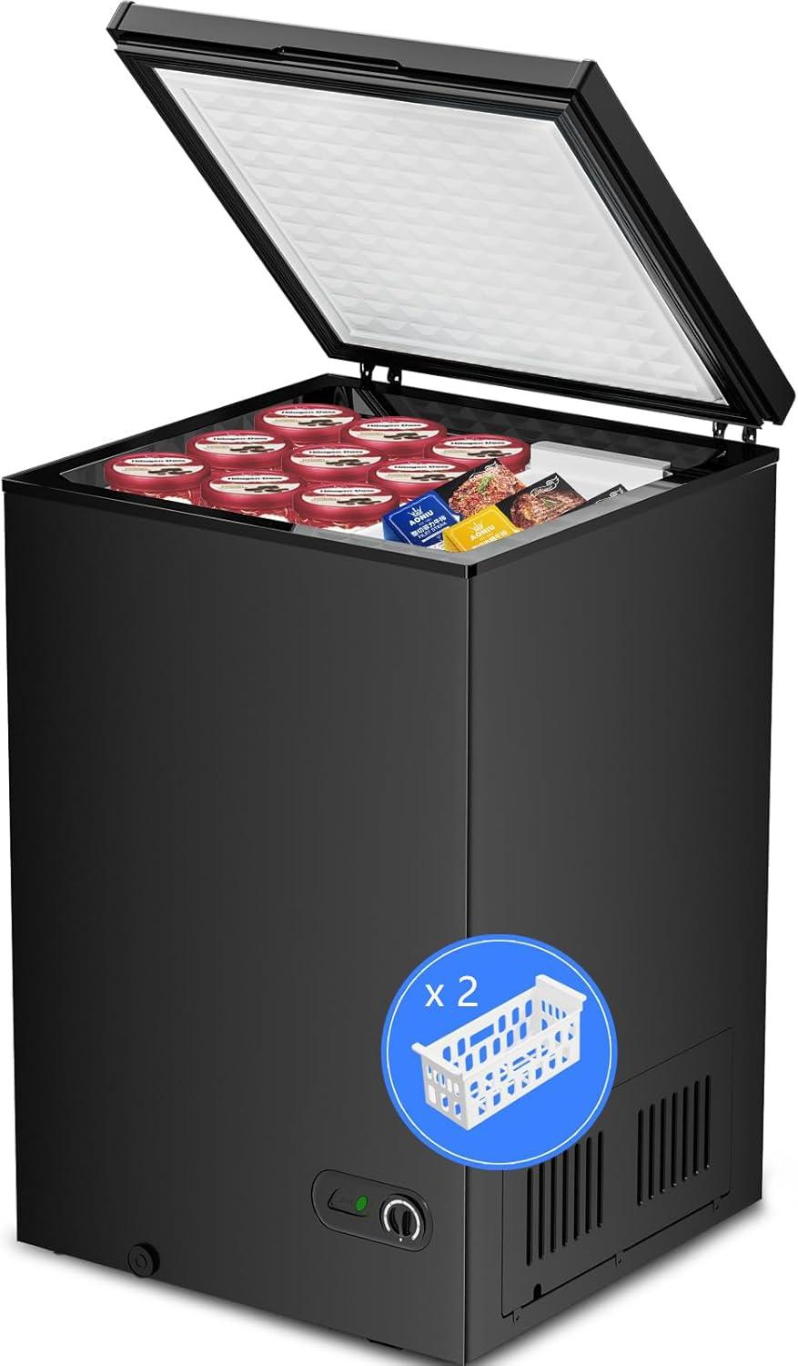 imageKismile 35 Cubic Feet Chest Freezer with 2 Removable Baskets Free Standing Top Open Door Compact Deep Freezer with Adjustable Temperature for HomeKitchenOfficeBar 35 Cubic Feet BlackBlack
