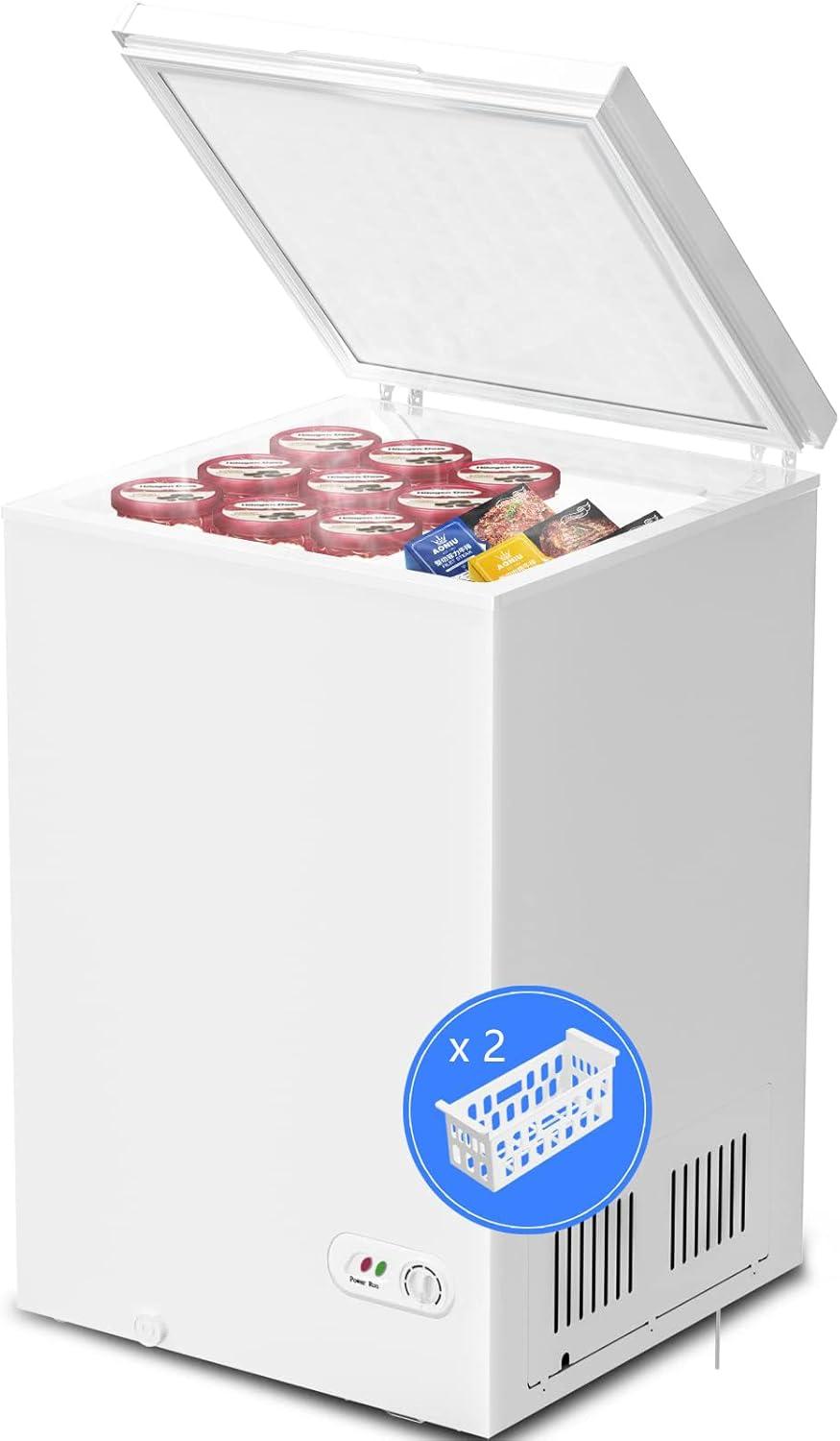 imageKismile 35 Cubic Feet Chest Freezer with 2 Removable Baskets Free Standing Top Open Door Compact Deep Freezer with Adjustable Temperature for HomeKitchenOfficeBar 35 Cubic Feet BlackWhite