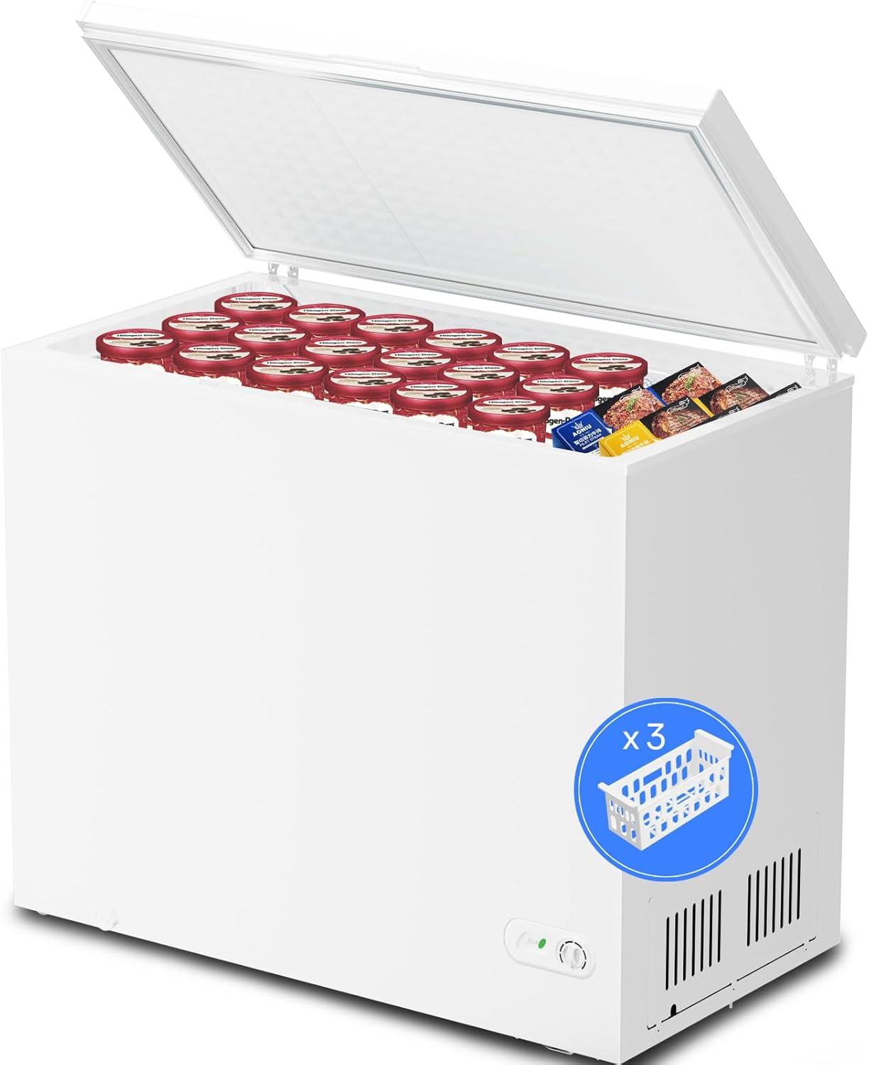 imageKismile 35 Cubic Feet Chest Freezer with 2 Removable Baskets Free Standing Top Open Door Compact Deep Freezer with Adjustable Temperature for HomeKitchenOfficeBar 35 Cubic Feet BlackWhite