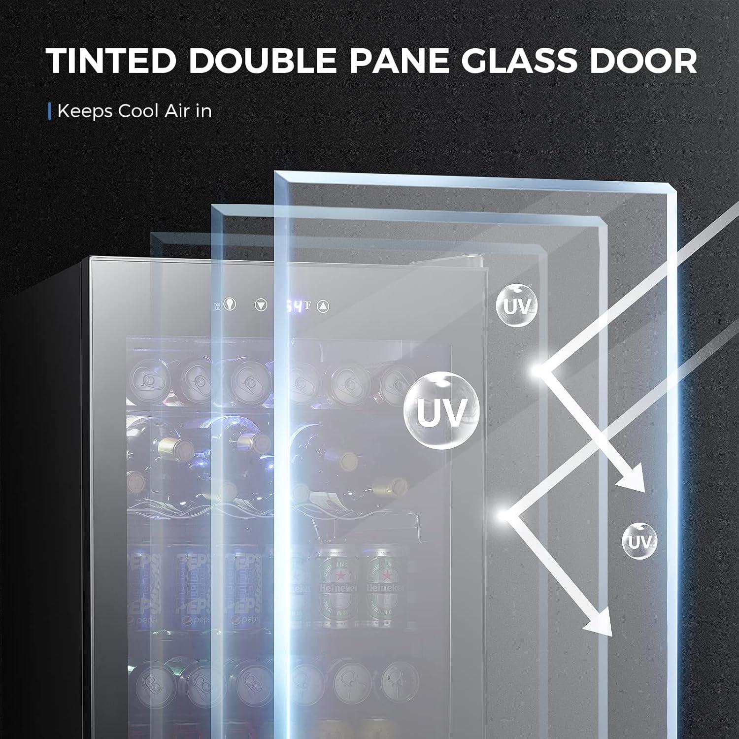 imageKismile 45 Cuft Beverage Refrigerator and Cooler 145 Can Mini Fridge Glass DoorDigital Temperature Display for Soda Beer or Wine Small Drink Dispenser Cooler for Home Office or BarSilverBlack