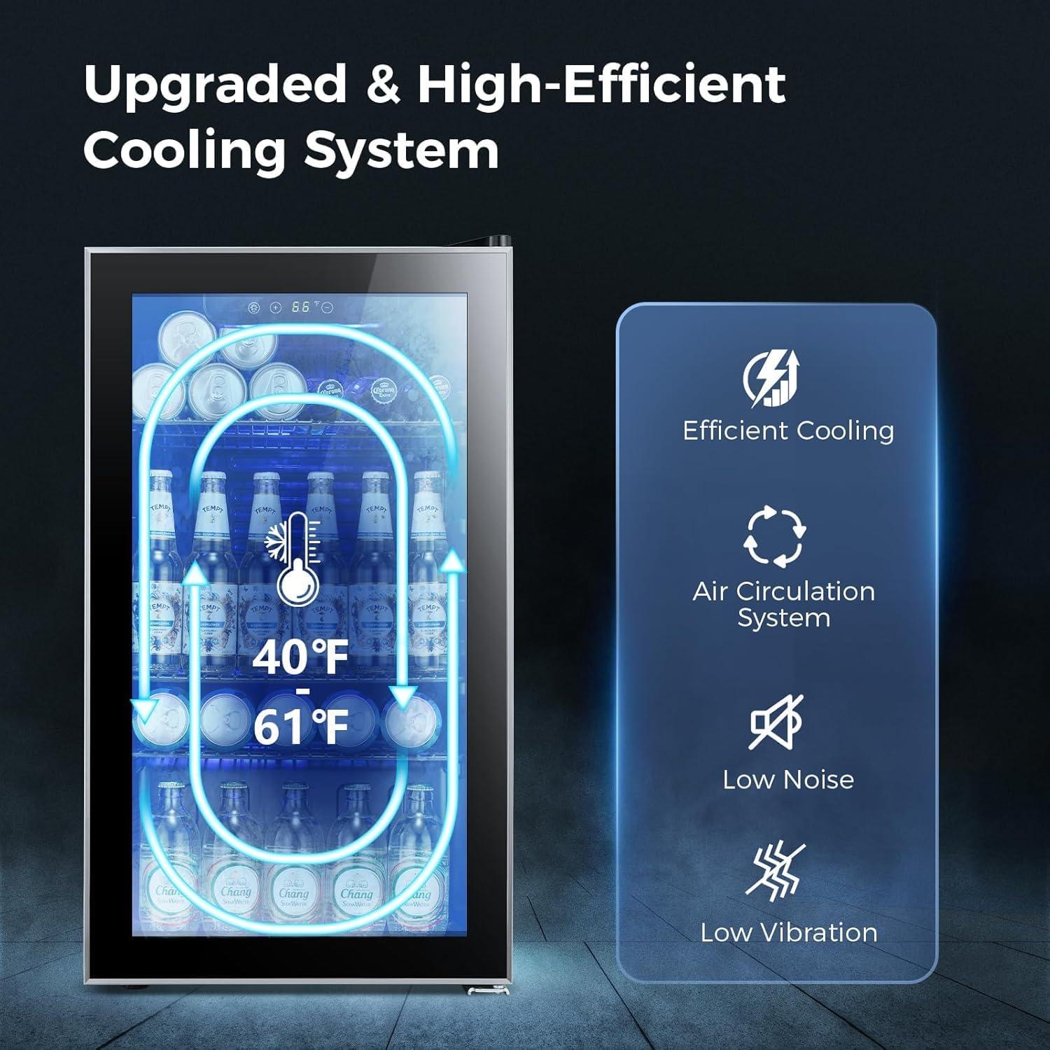 imageKismile 45 Cuft Beverage Refrigerator and Cooler 145 Can Mini Fridge Glass DoorDigital Temperature Display for Soda Beer or Wine Small Drink Dispenser Cooler for Home Office or BarSilverBlack