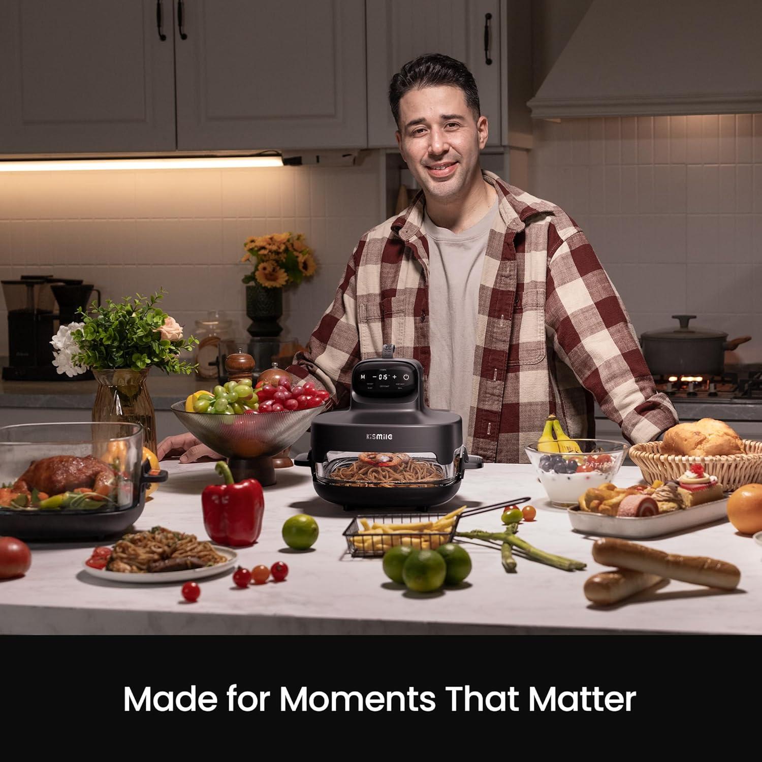 imageKismile 5in1 Portable Glass Air Fryer 26QT ampamp 47QT Dual Glass Containers with Lids 85 Less Oil Compact Smart Air Fryer Oven for Deep Roast Crisp Keep Warm  Freezer ampamp Dishwasher SafeDeep Grey