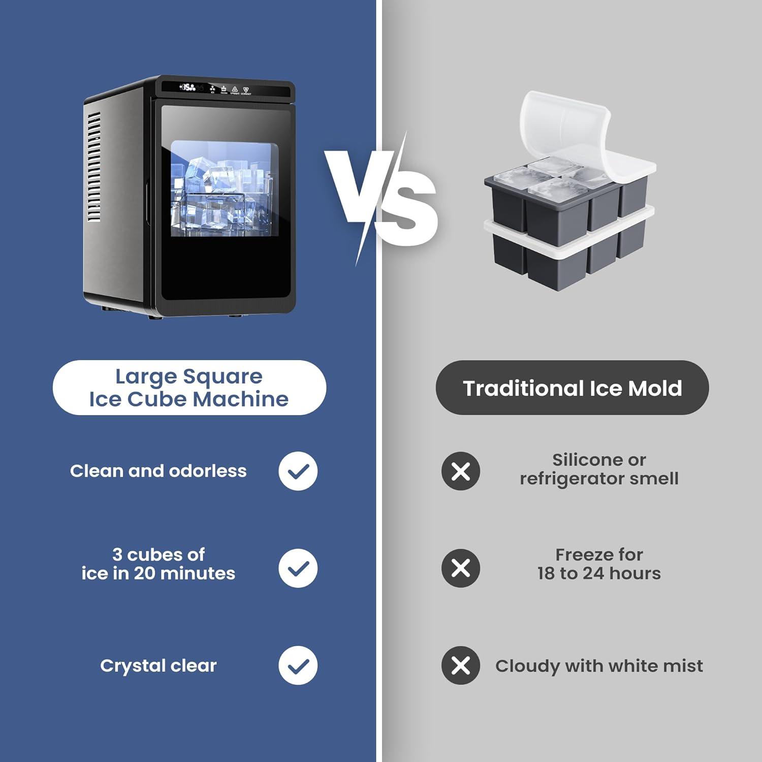 imageKismile Clear Ice Cube Makers3 Cubes in 20 Mins26Lbs24HPortable Ice Makers Countertop with Large Cubic Ice SelfCleaning 24H Timer for Cocktails Whiskey ampamp BourbonBlackBlack