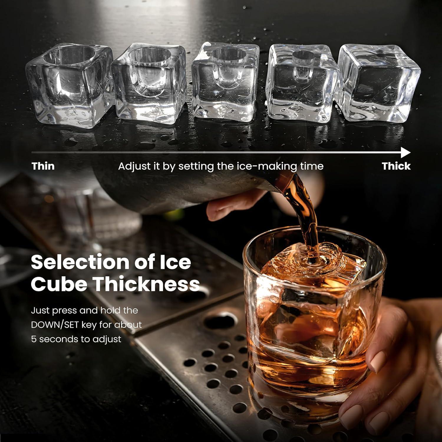 imageKismile Clear Ice Cube Makers3 Cubes in 20 Mins26Lbs24HPortable Ice Makers Countertop with Large Cubic Ice SelfCleaning 24H Timer for Cocktails Whiskey ampamp BourbonBlackBlack