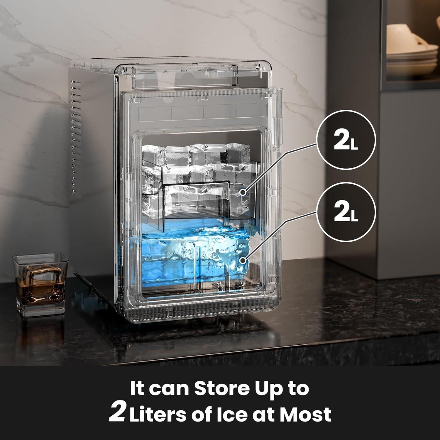 imageKismile Clear Ice Cube Makers3 Cubes in 20 Mins26Lbs24HPortable Ice Makers Countertop with Large Cubic Ice SelfCleaning 24H Timer for Cocktails Whiskey ampamp BourbonBlackBlack